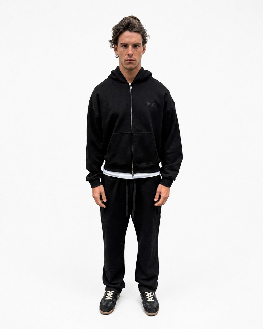 Coszus Embroidered Black Zip-Up Hoodie