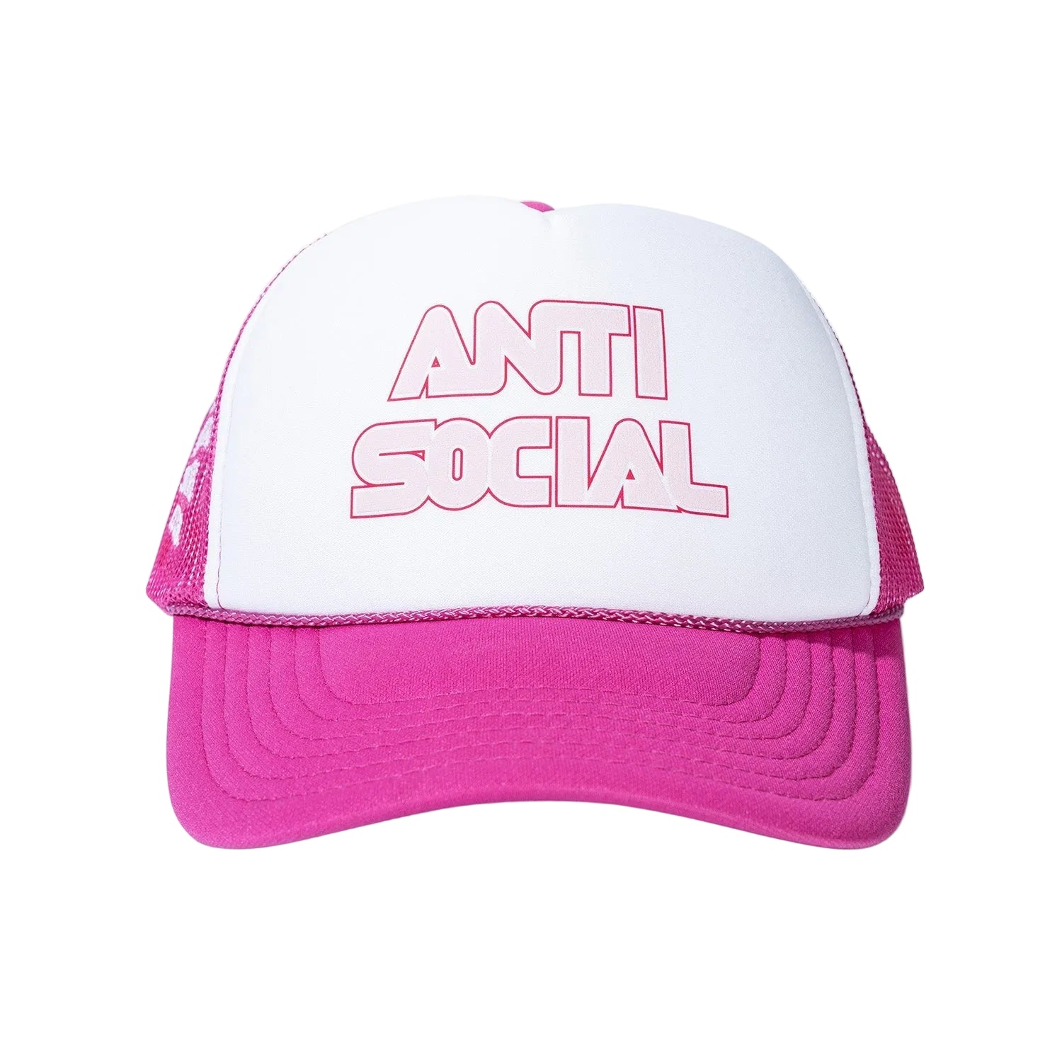 Front view of Antisocialsocialclub.co.uk Racing Trucker Pink Caps & Hats