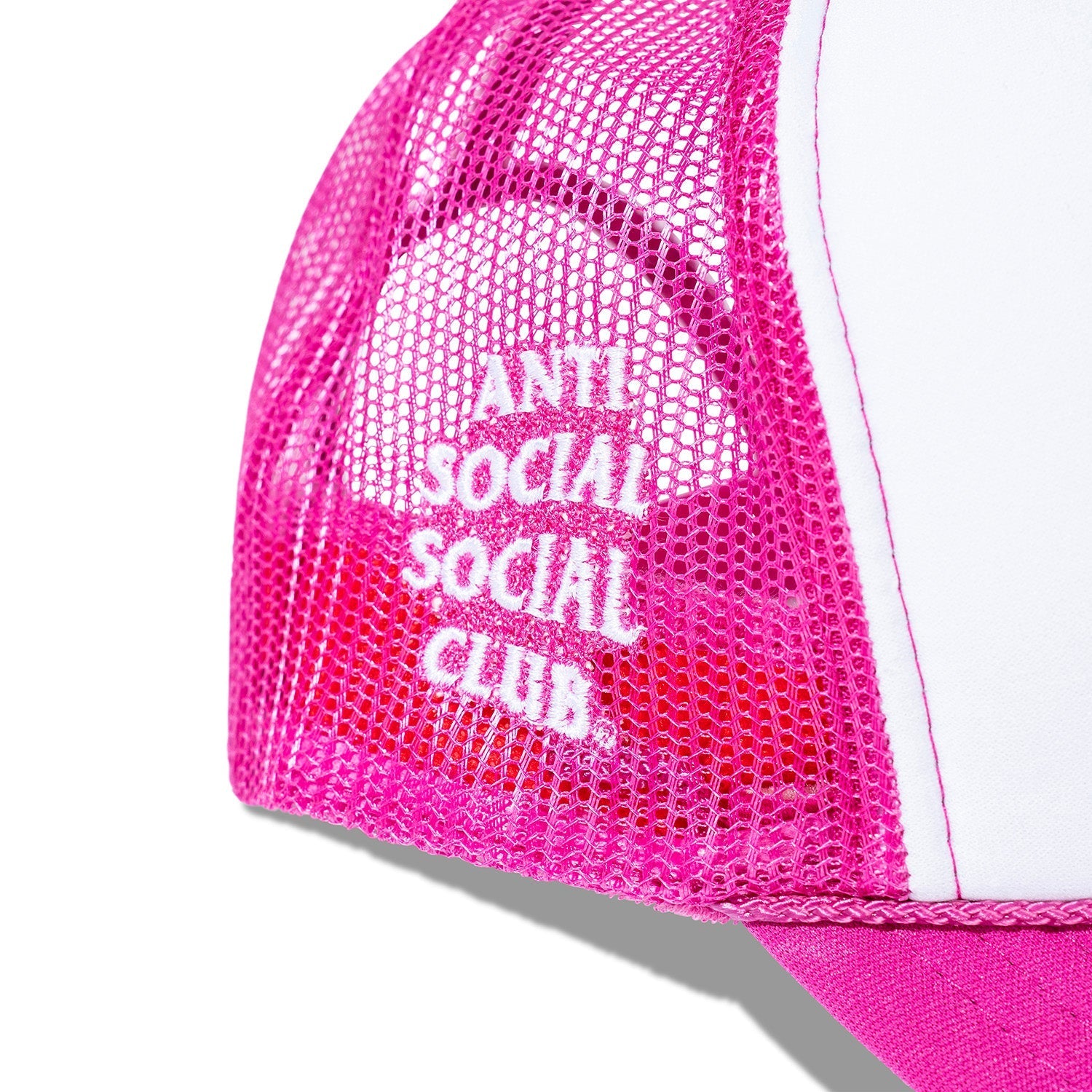 Side view of Antisocialsocialclub.co.uk Racing Trucker Pink Caps & Hats