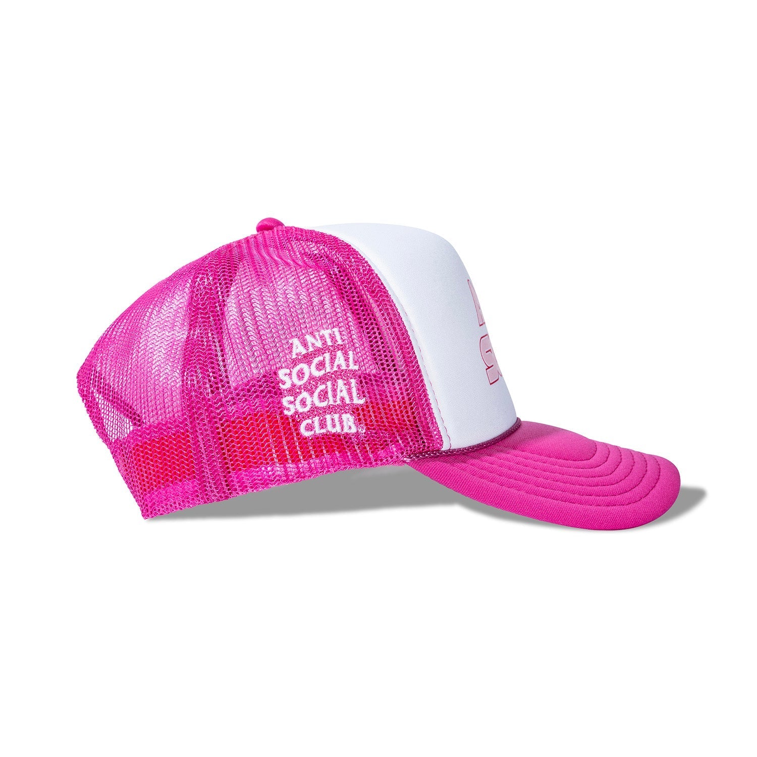 Side view of Antisocialsocialclub.co.uk Racing Trucker Pink Caps & Hats