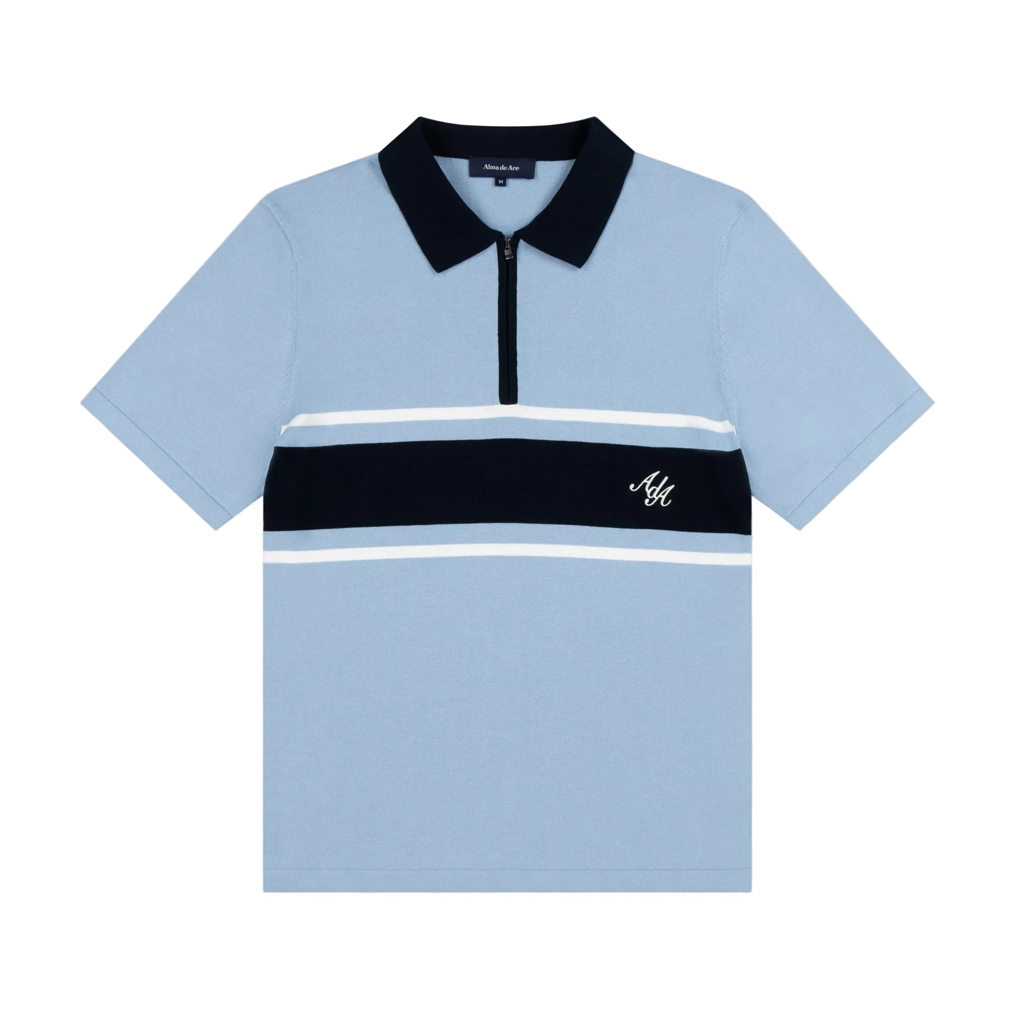 Alma De Ace Notu Knitted Blue Polo Shirt