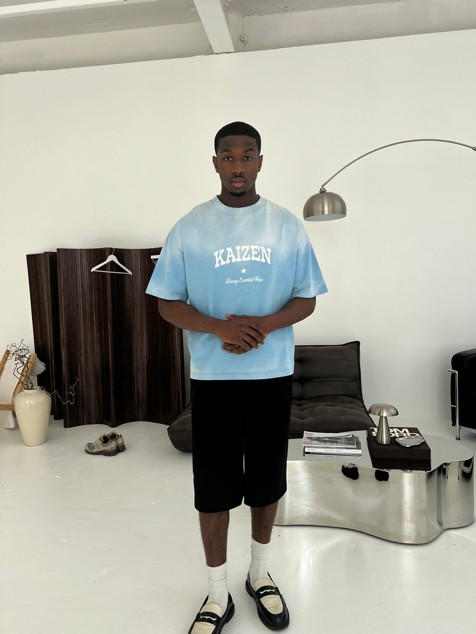 Model view of Kaizen Market Sunfaded Blue T-shirts