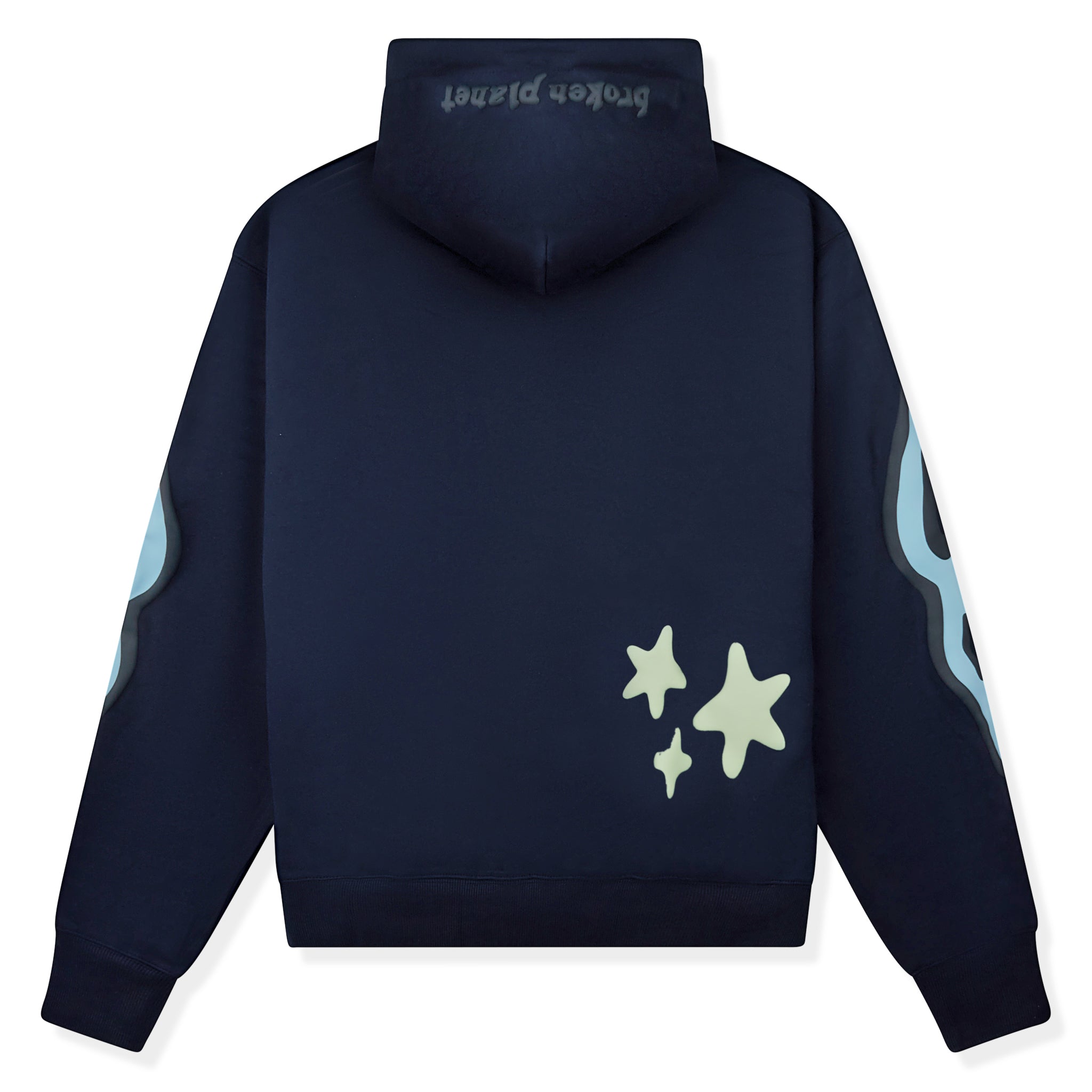Back view of Broken Planet Astral Energy Outer Space Blue Hoodie BP-AE-HD-O_BLUE