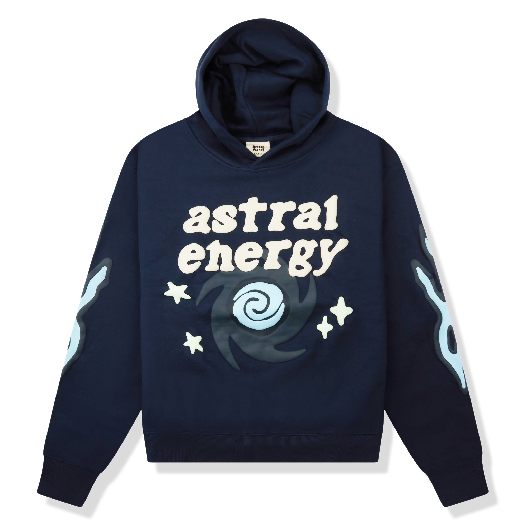 front view of Broken Planet Astral Energy Outer Space Blue Hoodie BP-AE-HD-O_BLUE