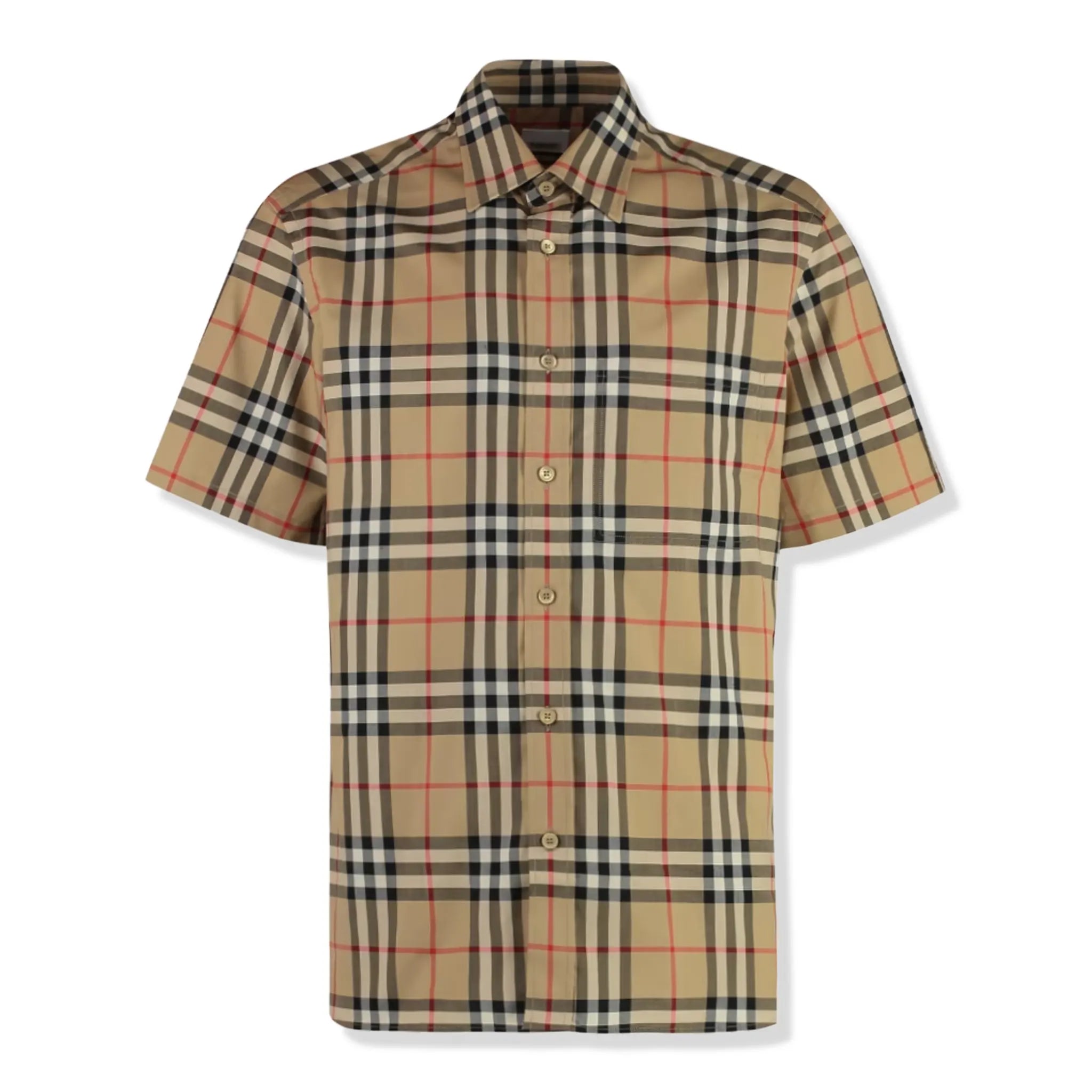 Front View of Burberry Short Sleeve Check Cotton Shirt