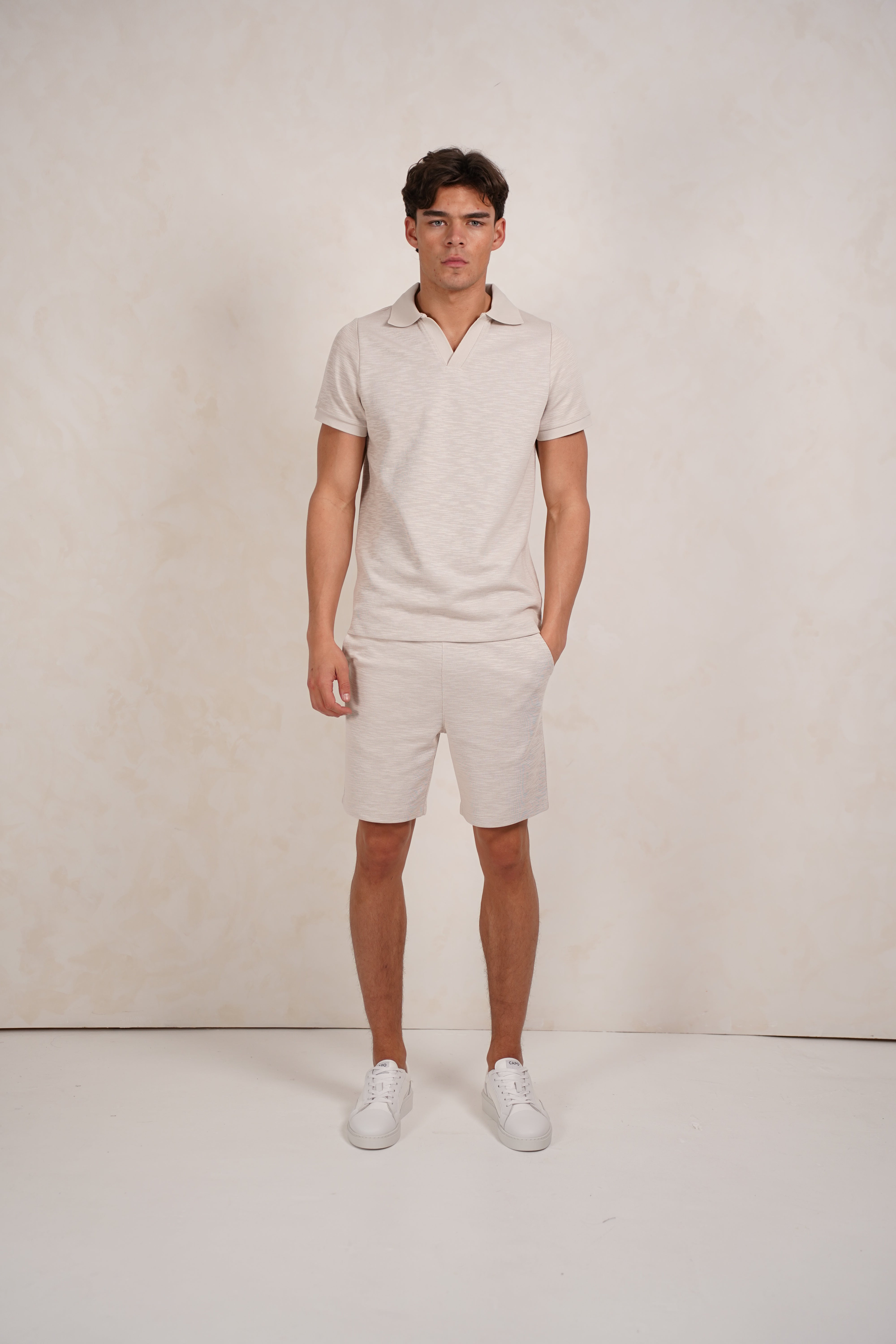 Model view Jersey Slub Stone Grey Shorts