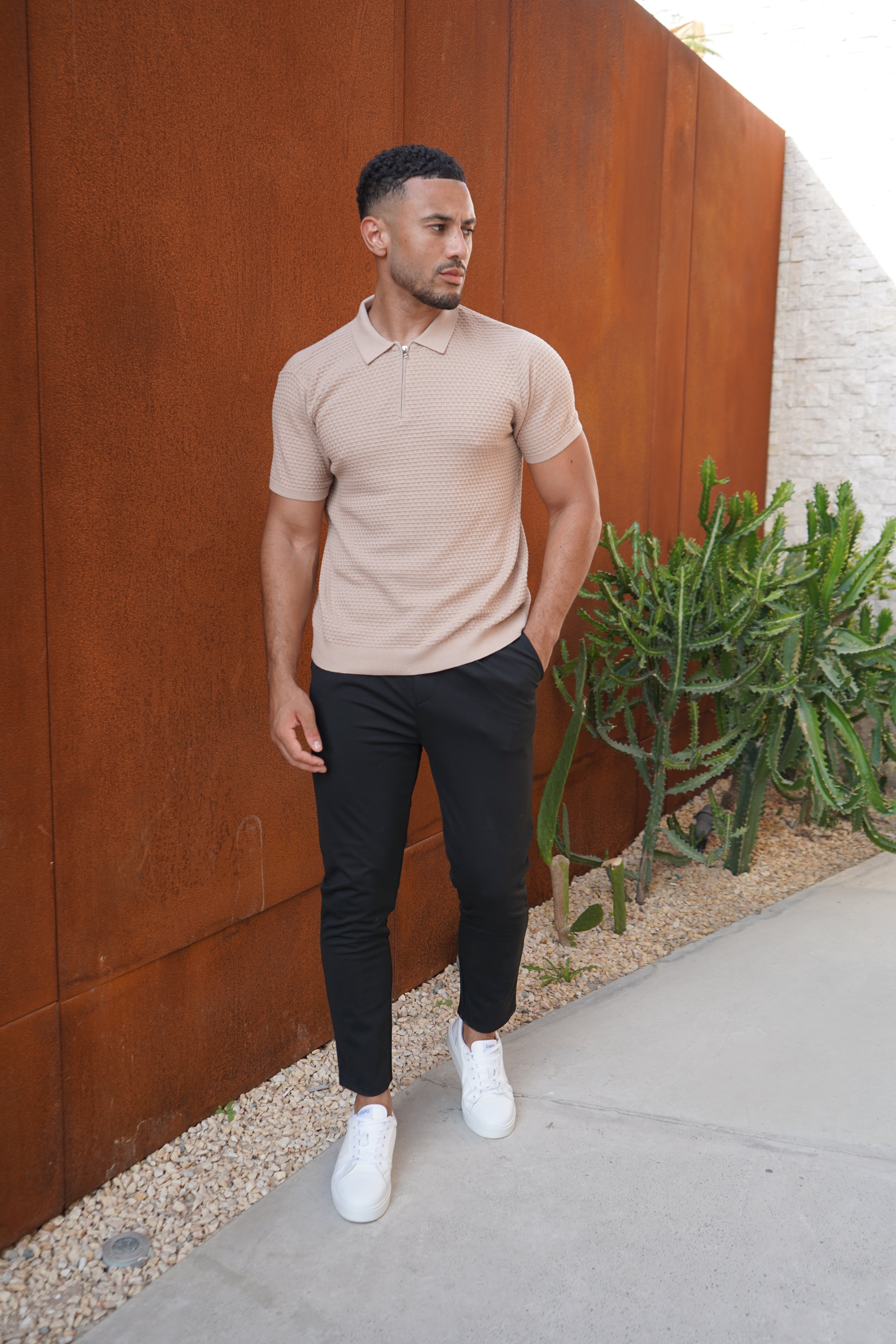 CAPO Micro Square Taupe Polo Shirt