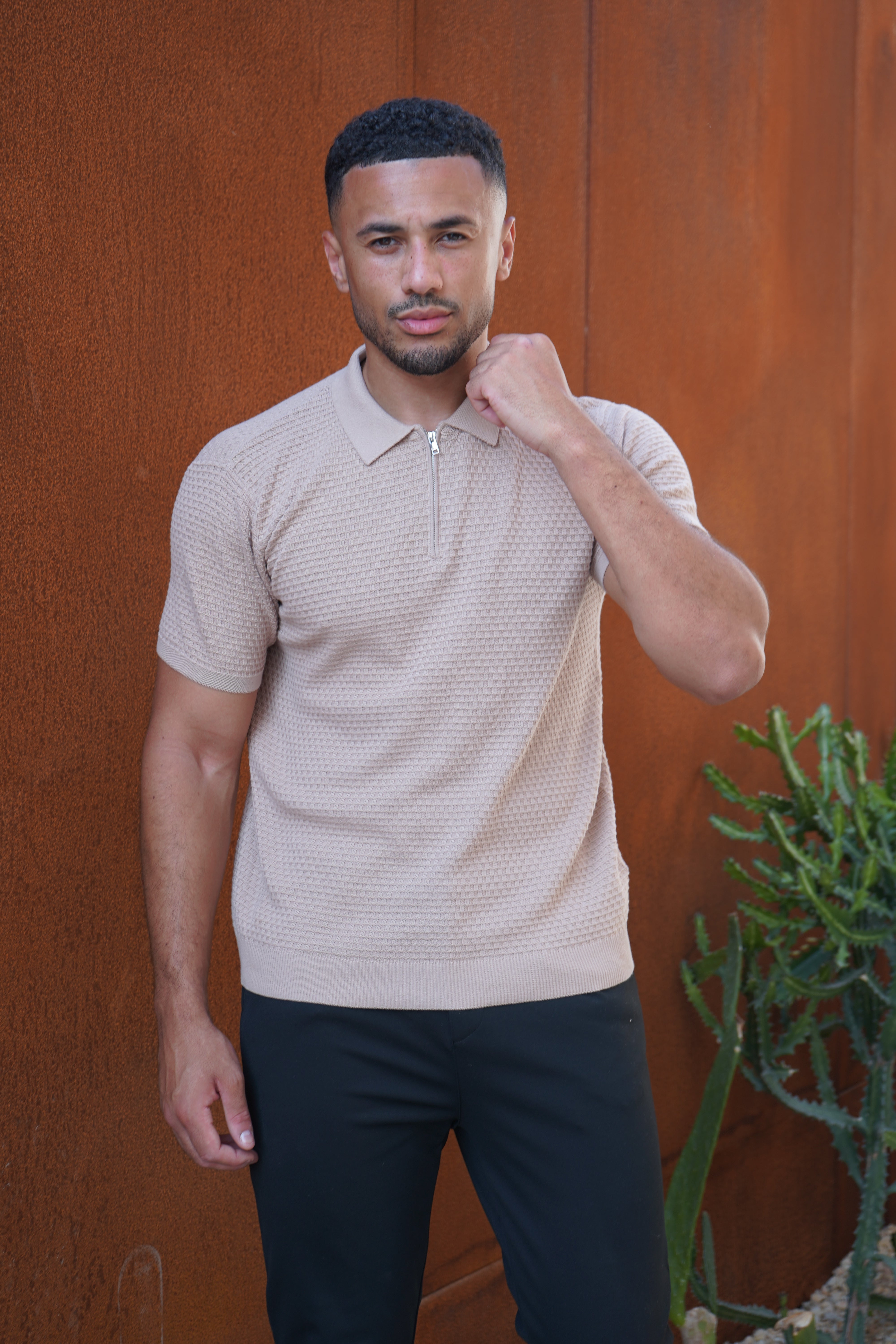 CAPO Micro Square Taupe Polo Shirt