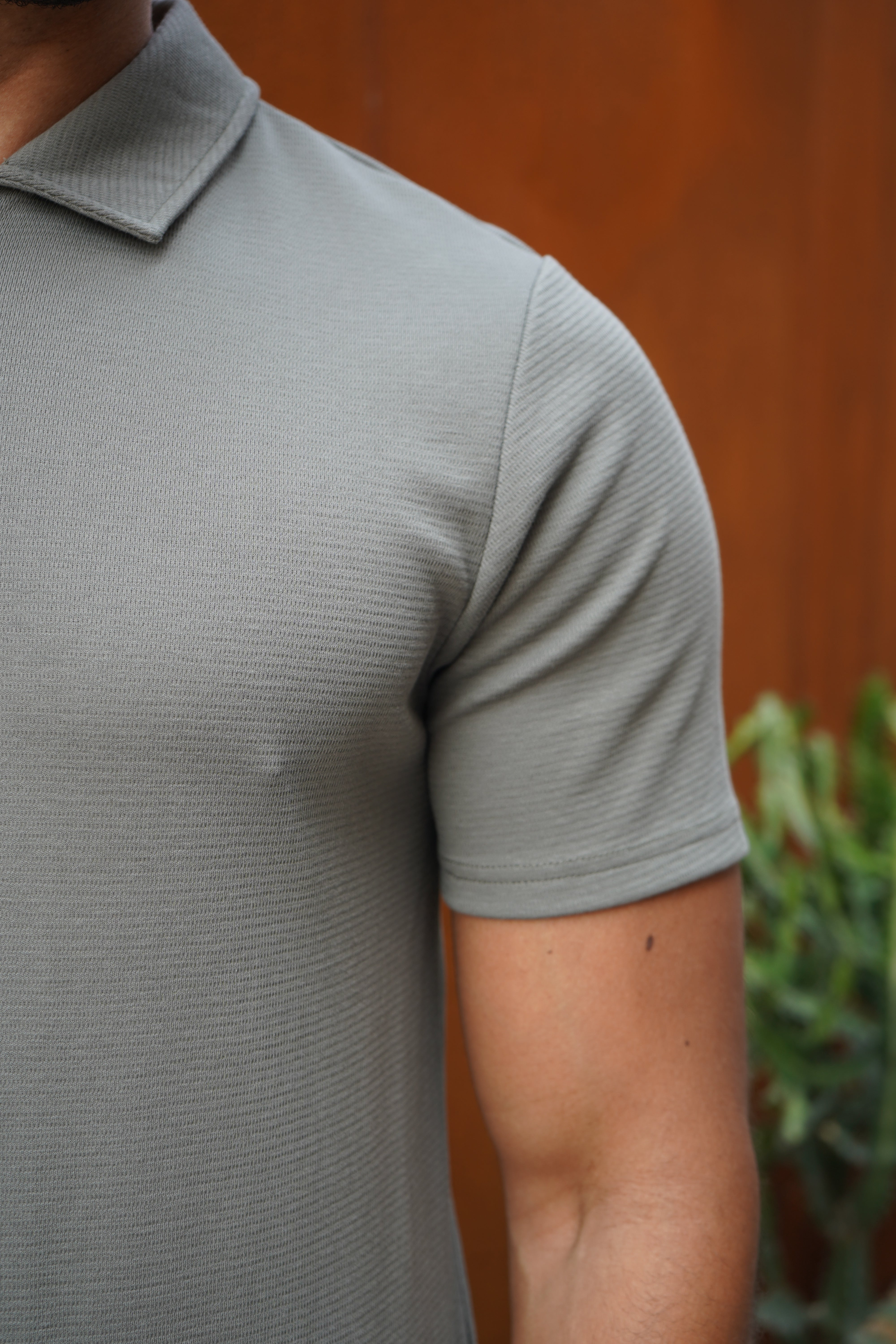 CAPO Textured Light Olive Polo Zip-Up Shirt