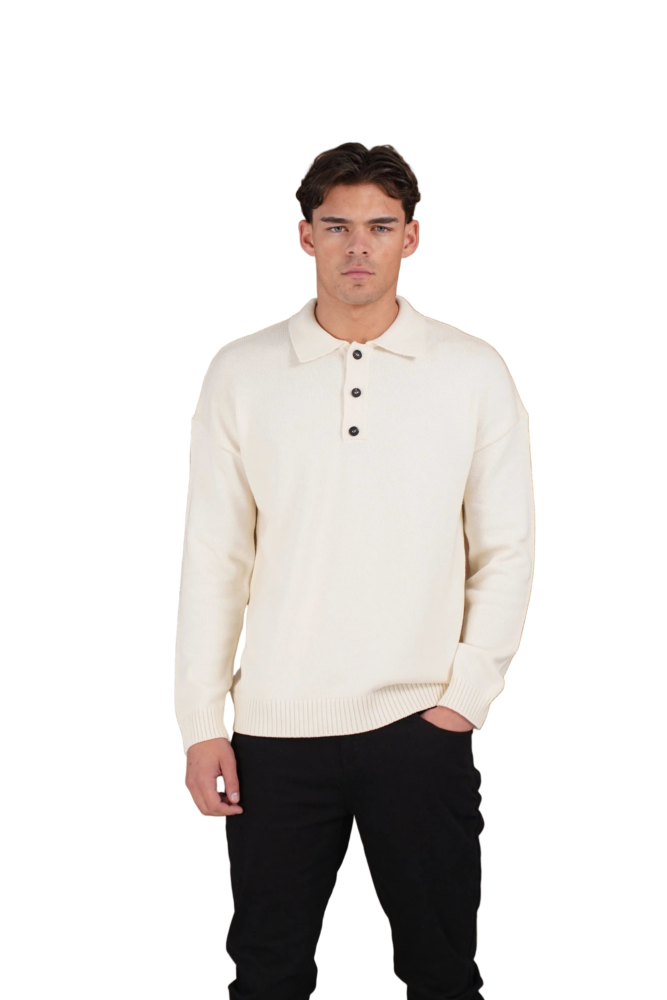 CAPO Button L/S Cream Polo Shirt
