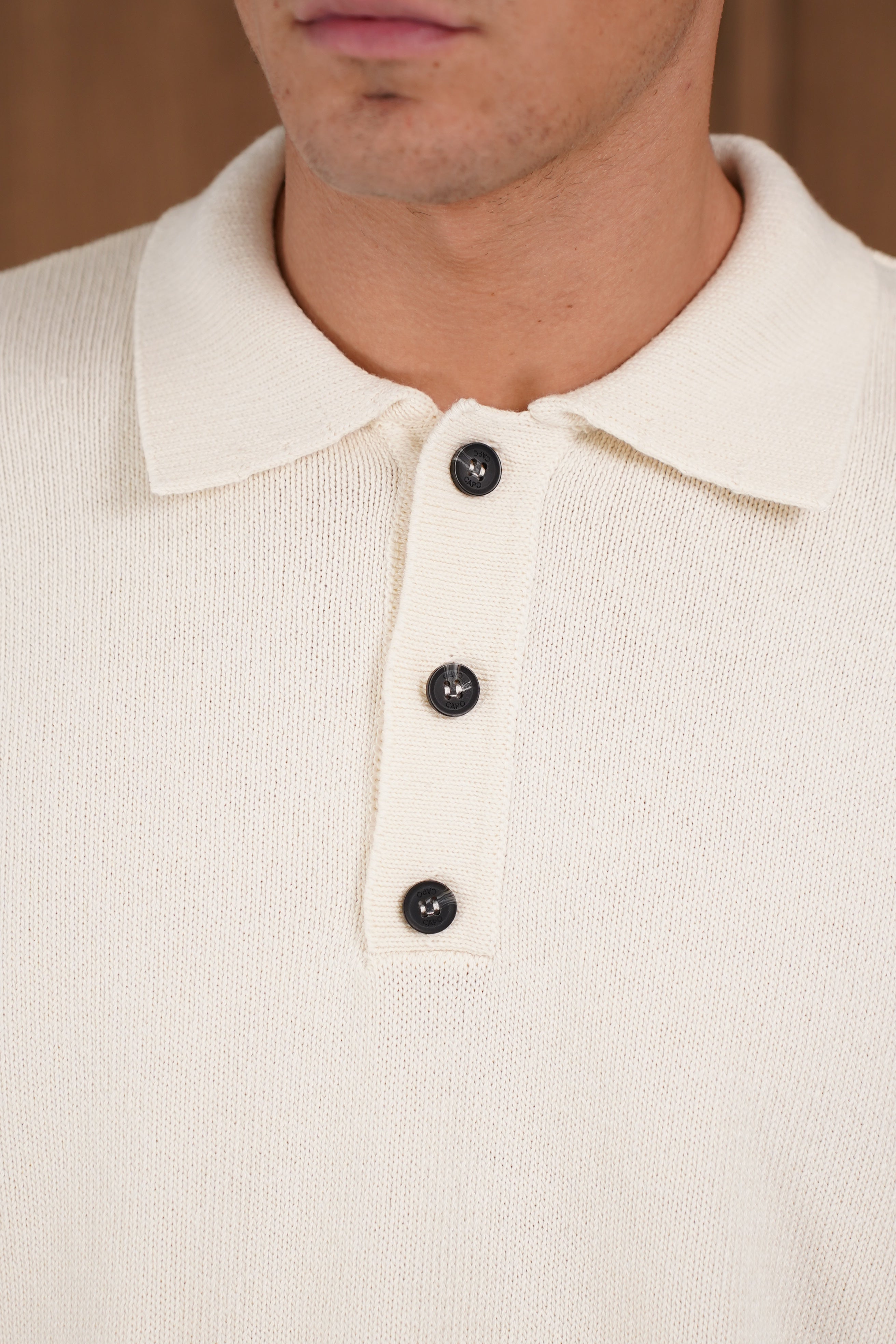 CAPO Button L/S Cream Polo Shirt