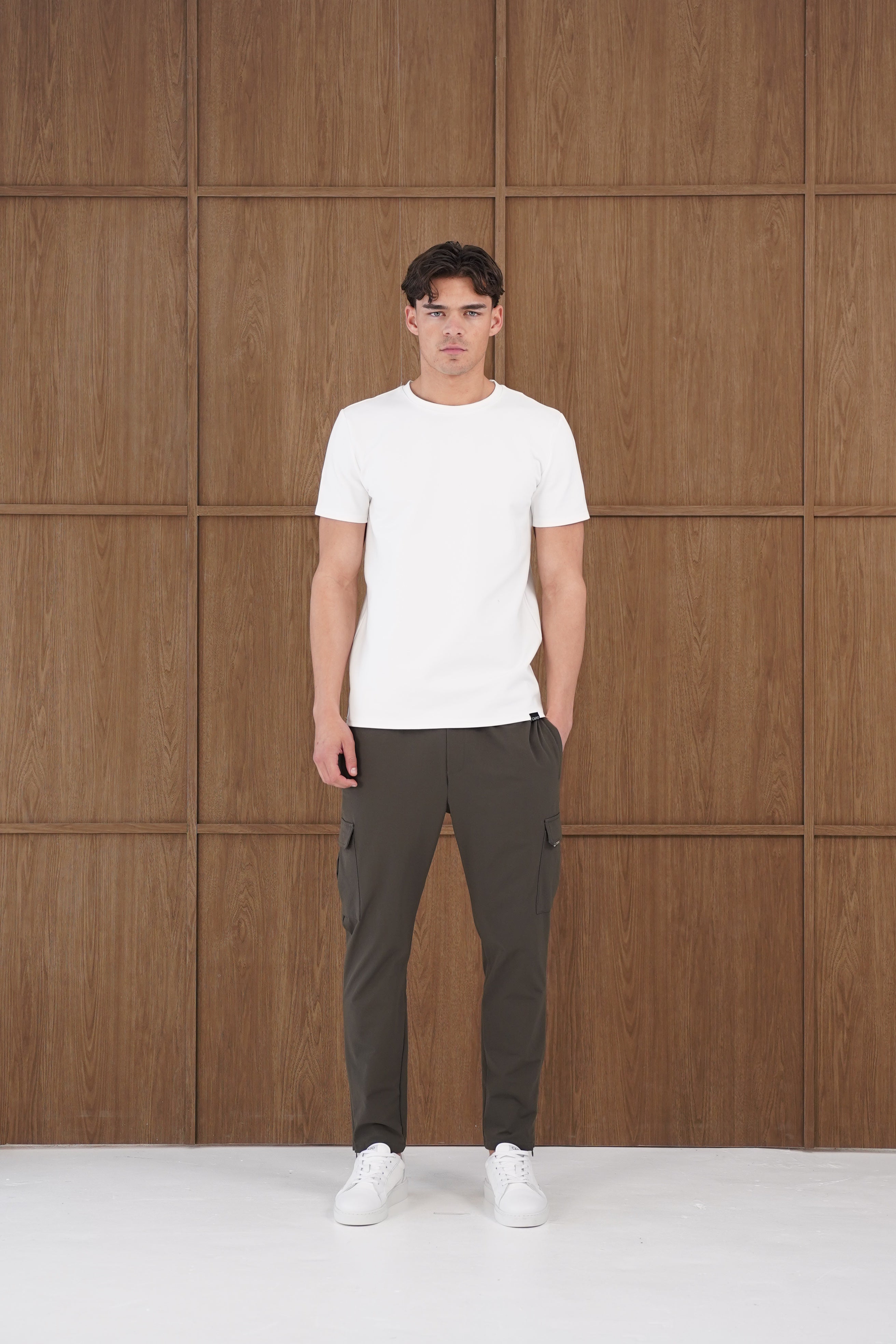 Model view of CAPO Utility Regular Khaki Cargo Pants