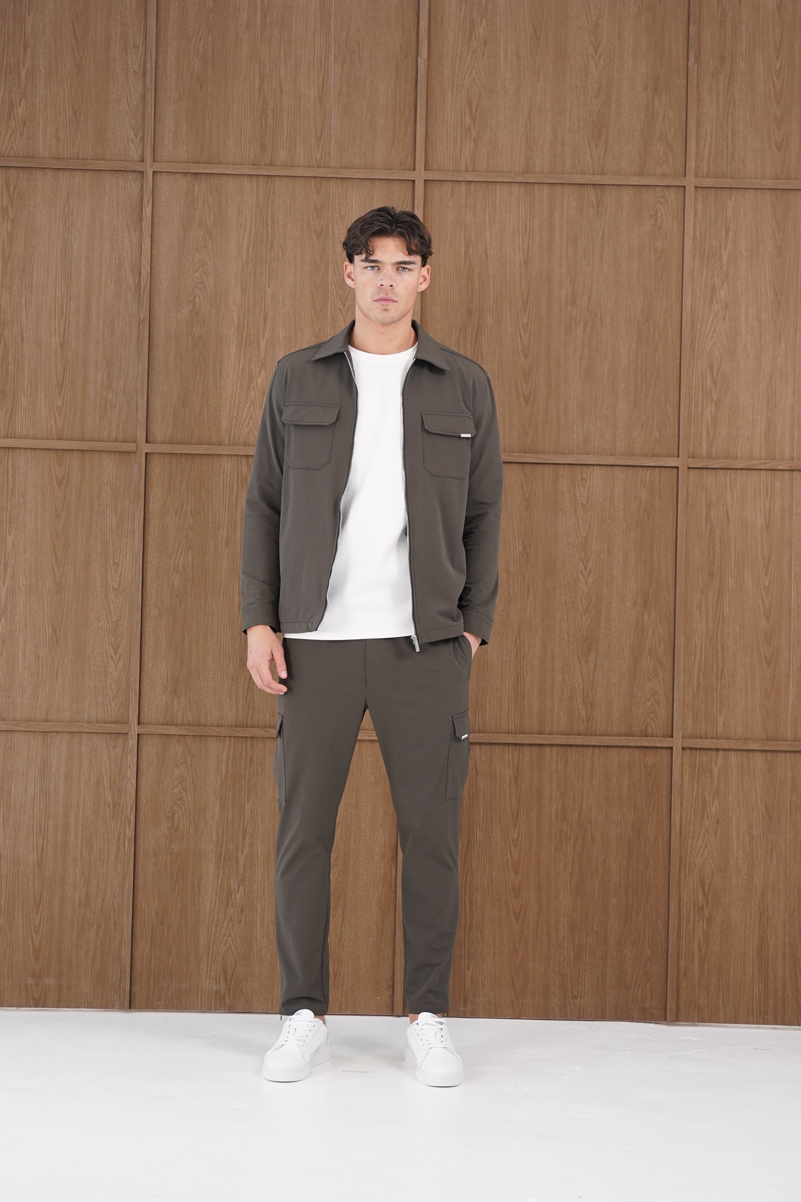 Model view of CAPO Utility Khaki Overshirt