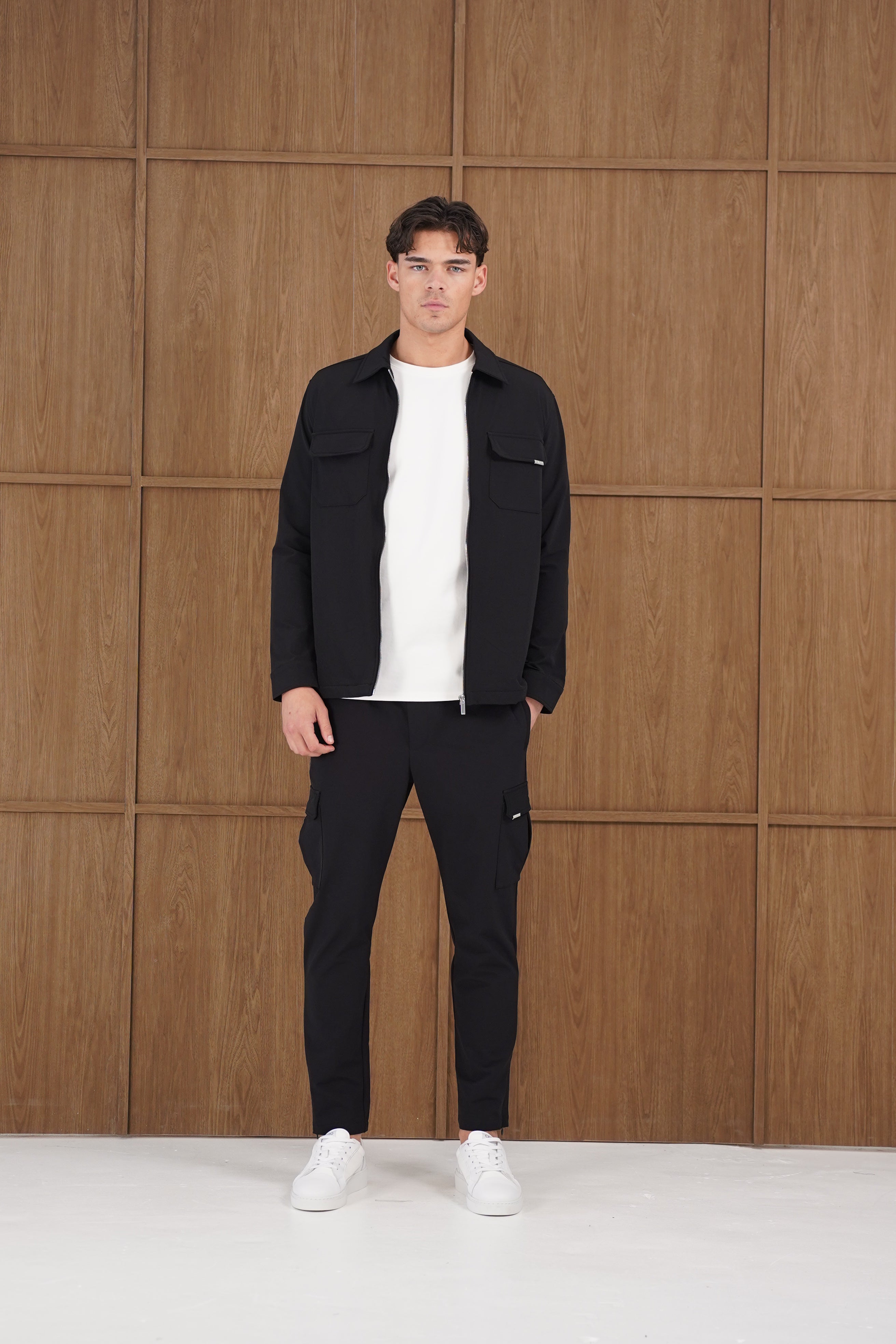 Model view of CAPO Utility Black Overshirt