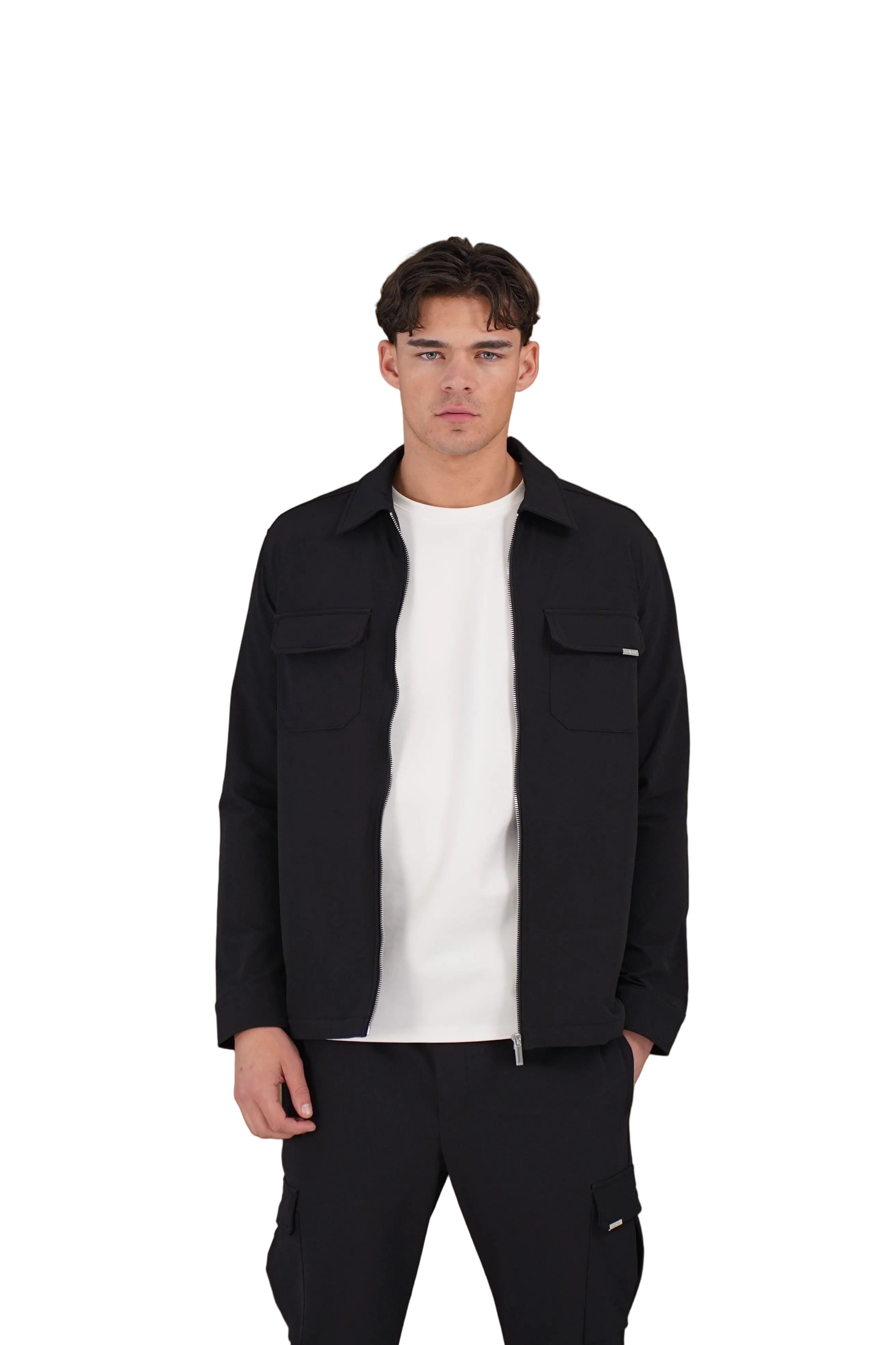 Front view of CAPO Utility Black Overshirt