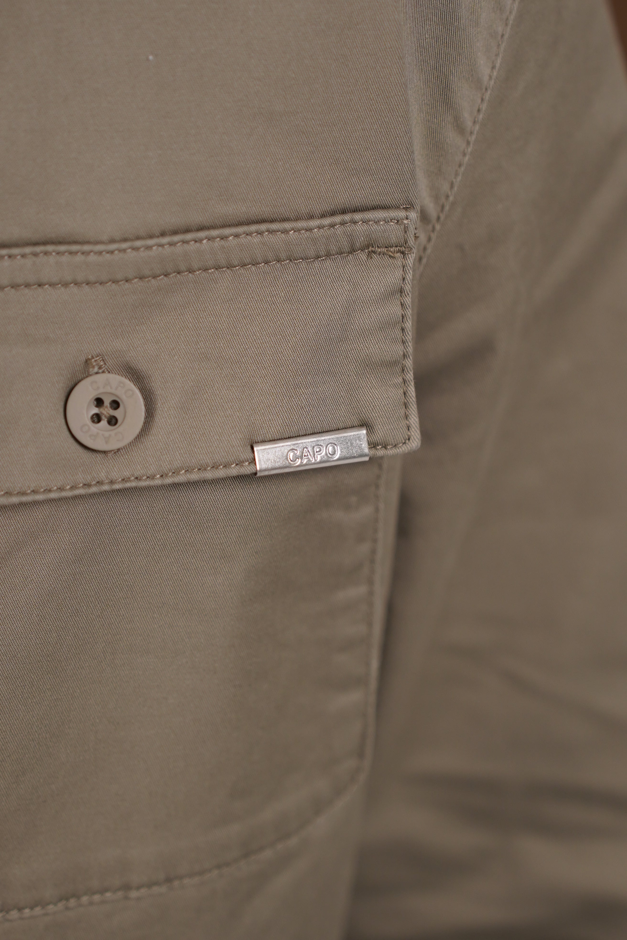 Pocket detail view of CAPO Cotton Cargo Olive Overshirt