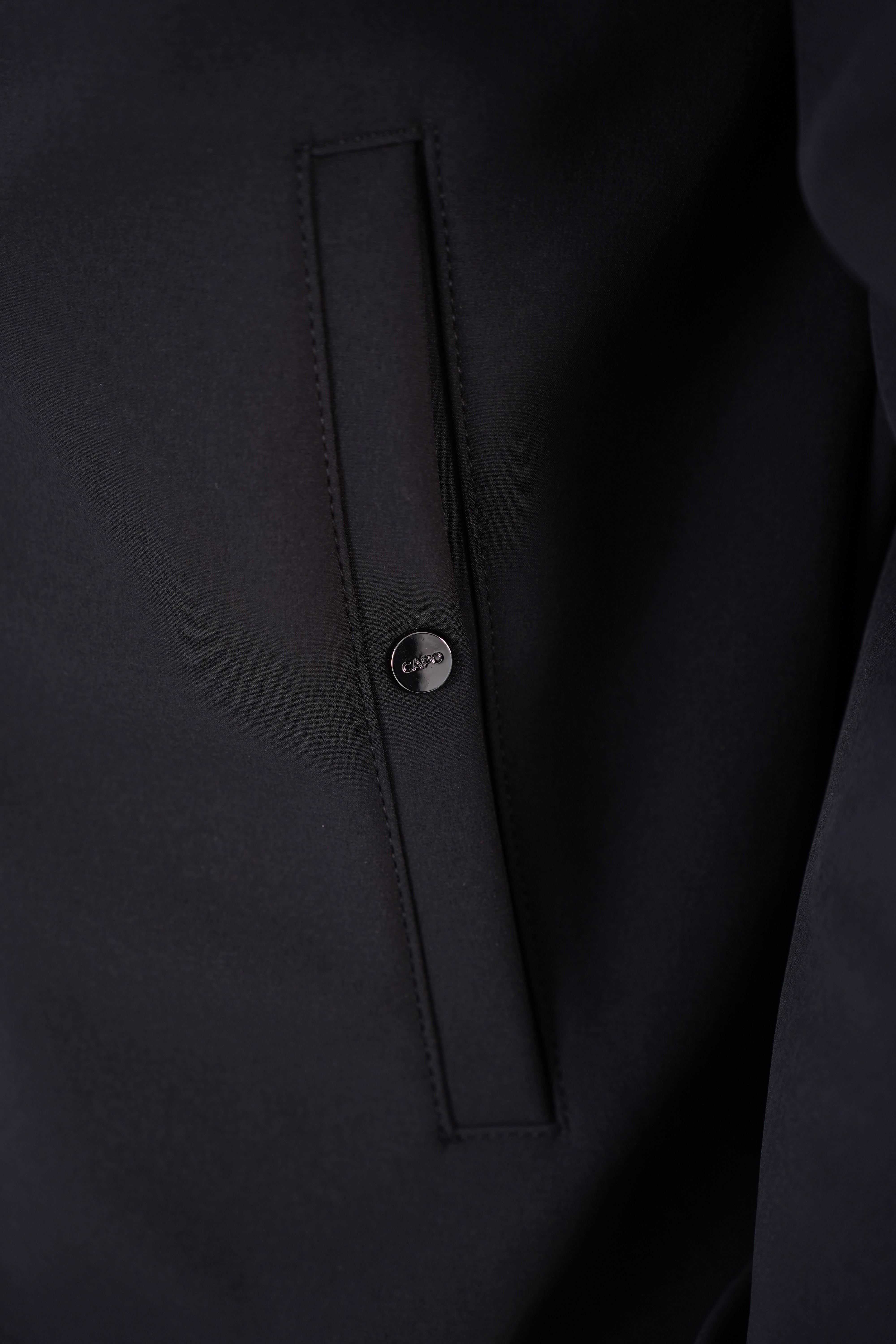 Pocket view of CAPO Soft Shell Hood Black Jacket