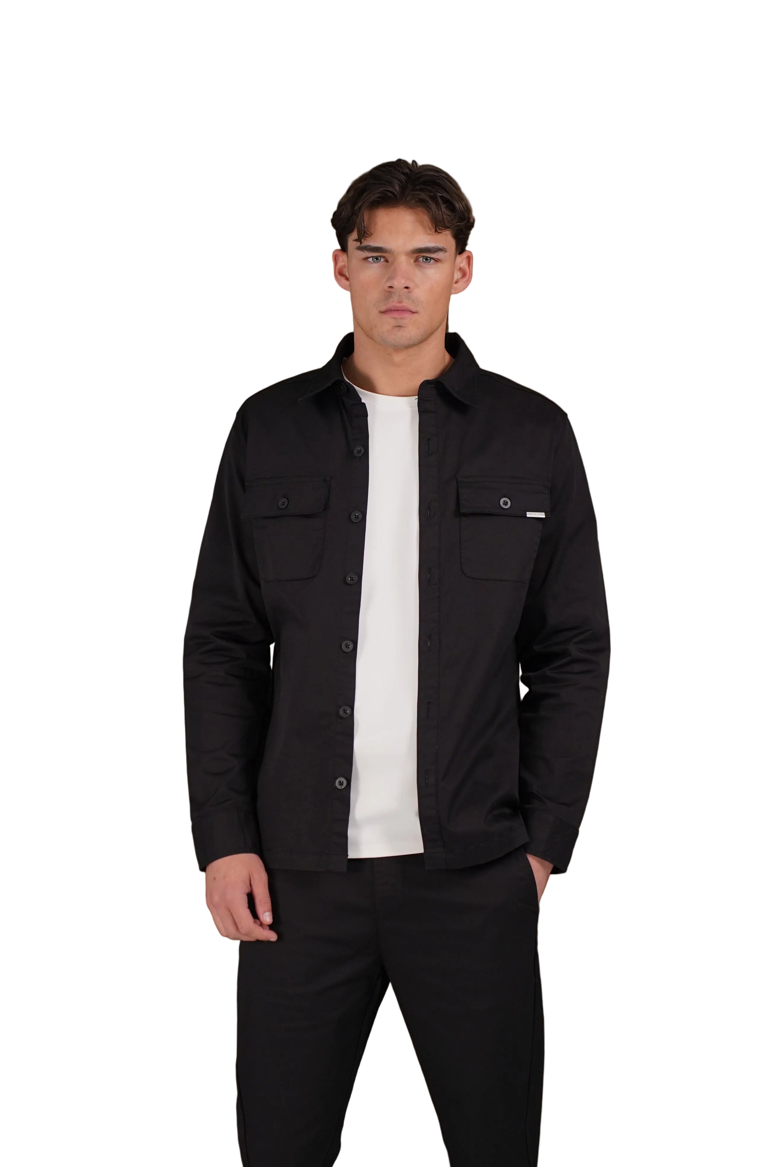 Front view of CAPO Cotton Cargo Black Overshirt