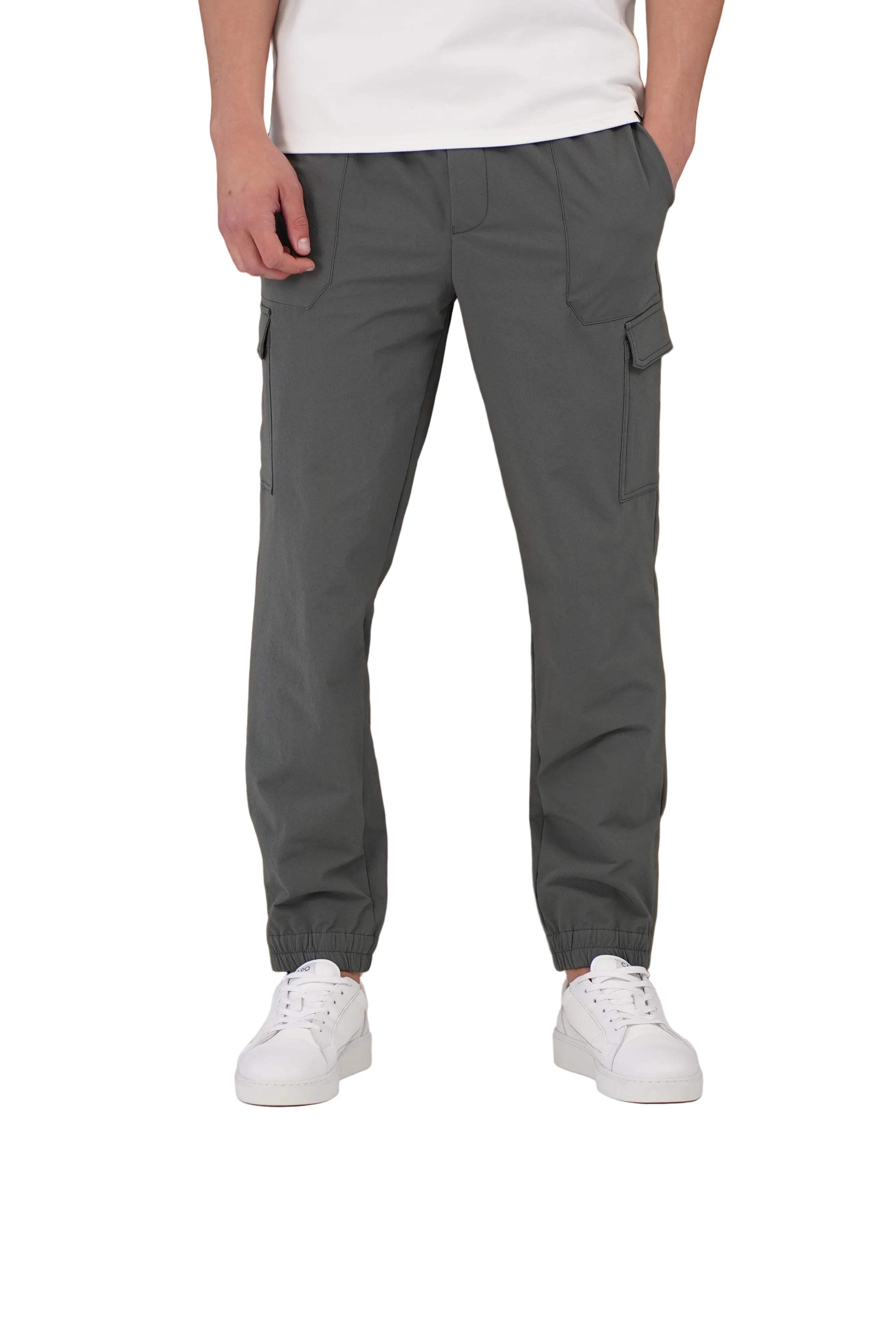 Front view of CAPO Smart Cuffed Charcoal Cargo Pants