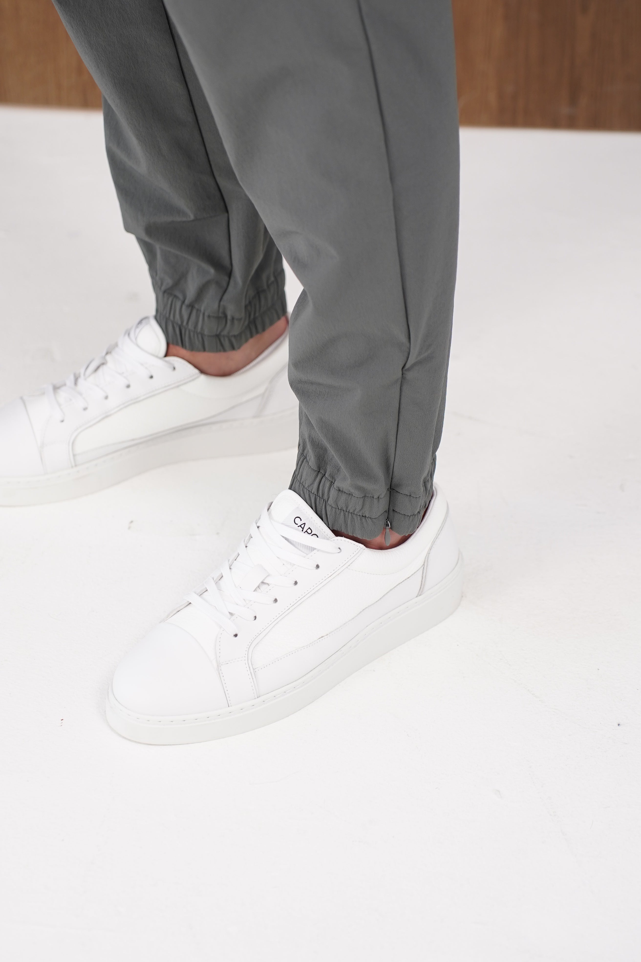 Detail view of CAPO Smart Cuffed Charcoal Cargo Pants