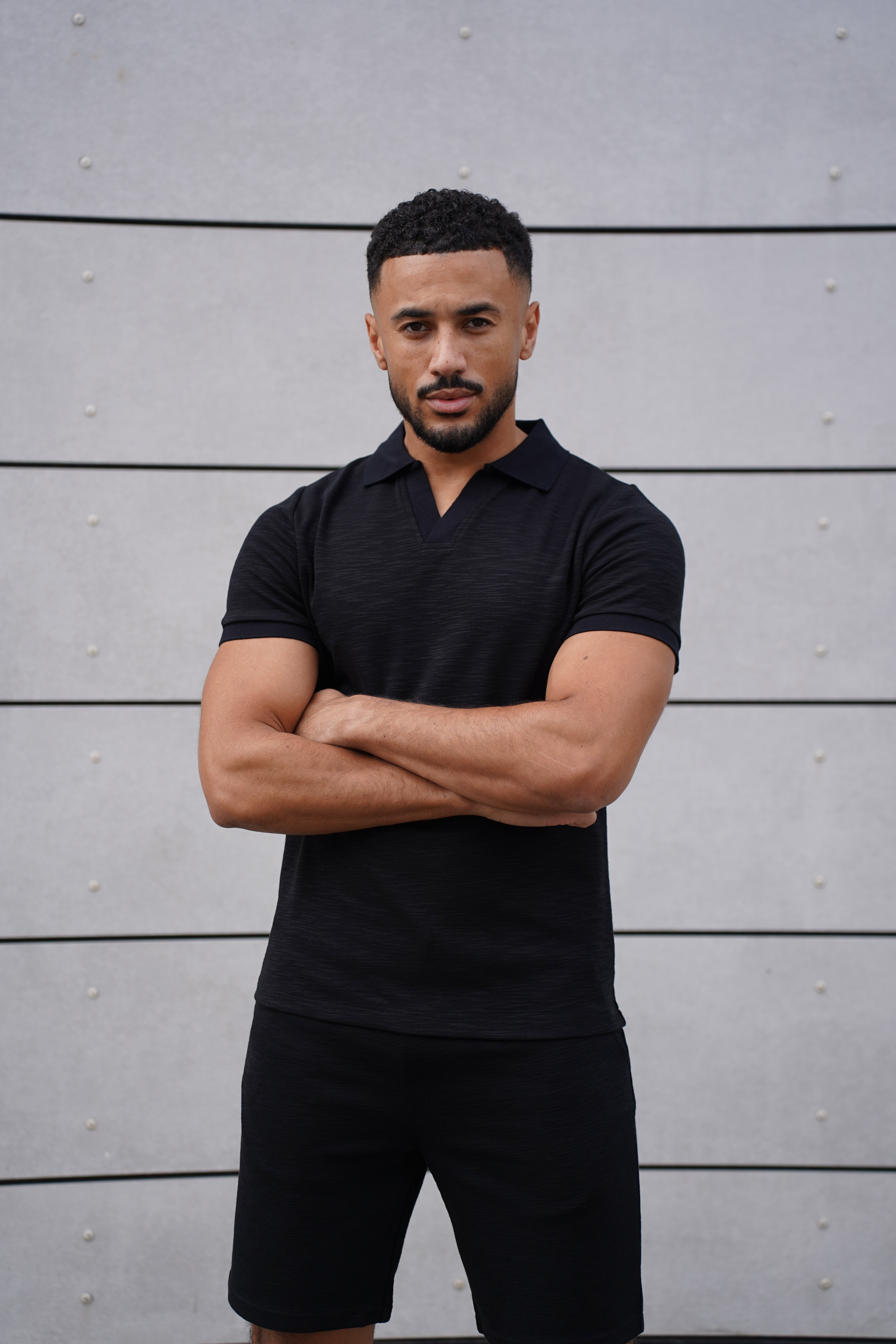 CAPO Jersey Slub Cuban Black Polo Shirts