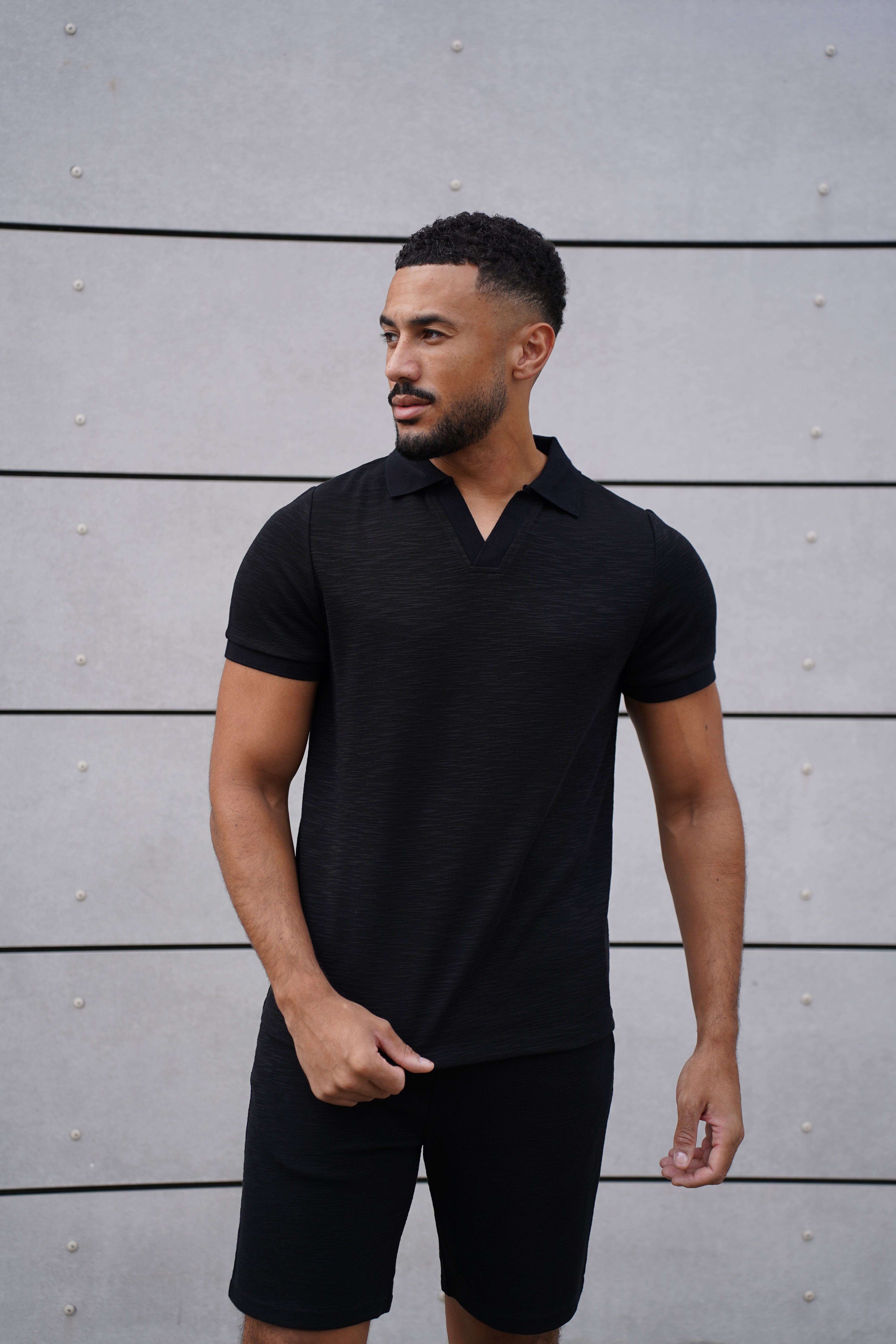 CAPO Jersey Slub Cuban Black Polo Shirts