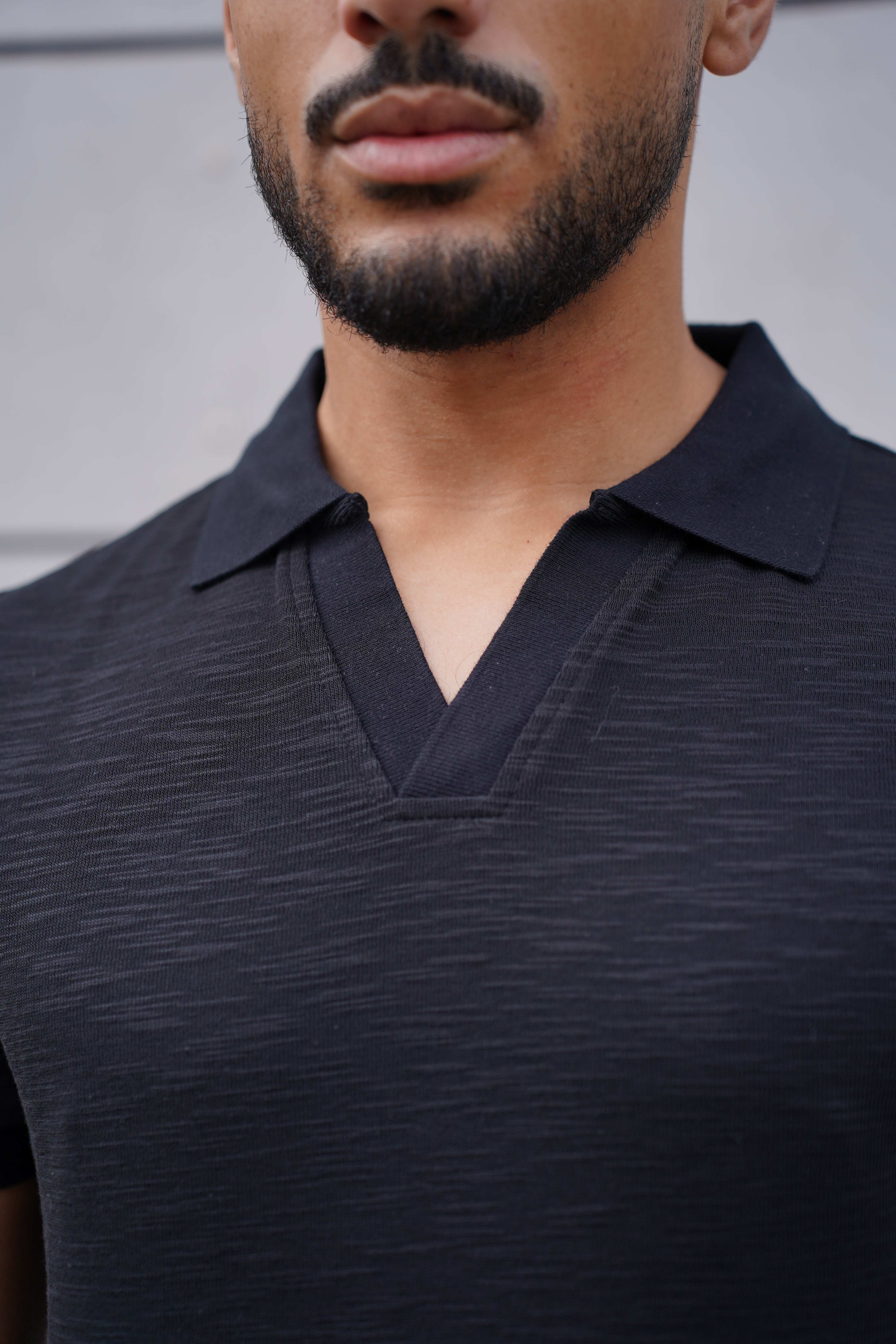 CAPO Jersey Slub Cuban Black Polo Shirts