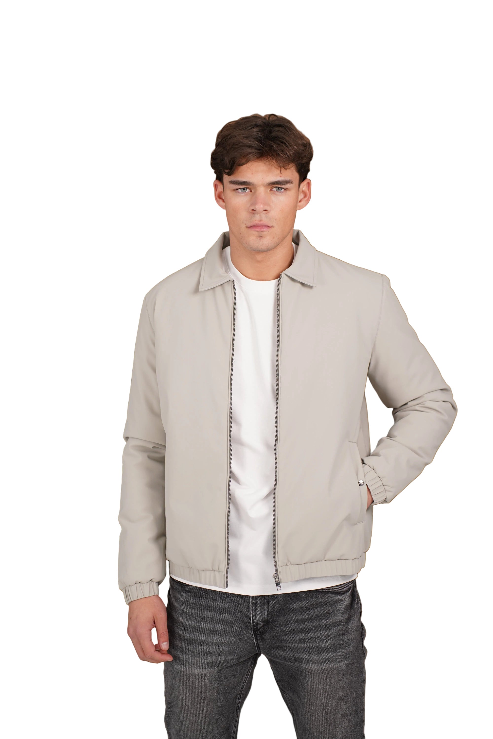Front view of CAPO Padded Collar Taupe Jacket 