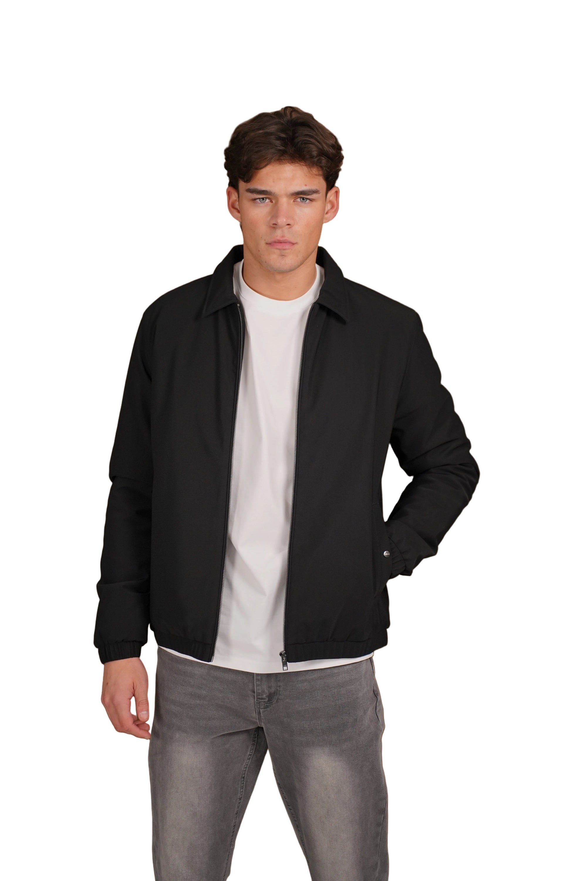 Front model view of CAPO Padded Collar Black Jacket