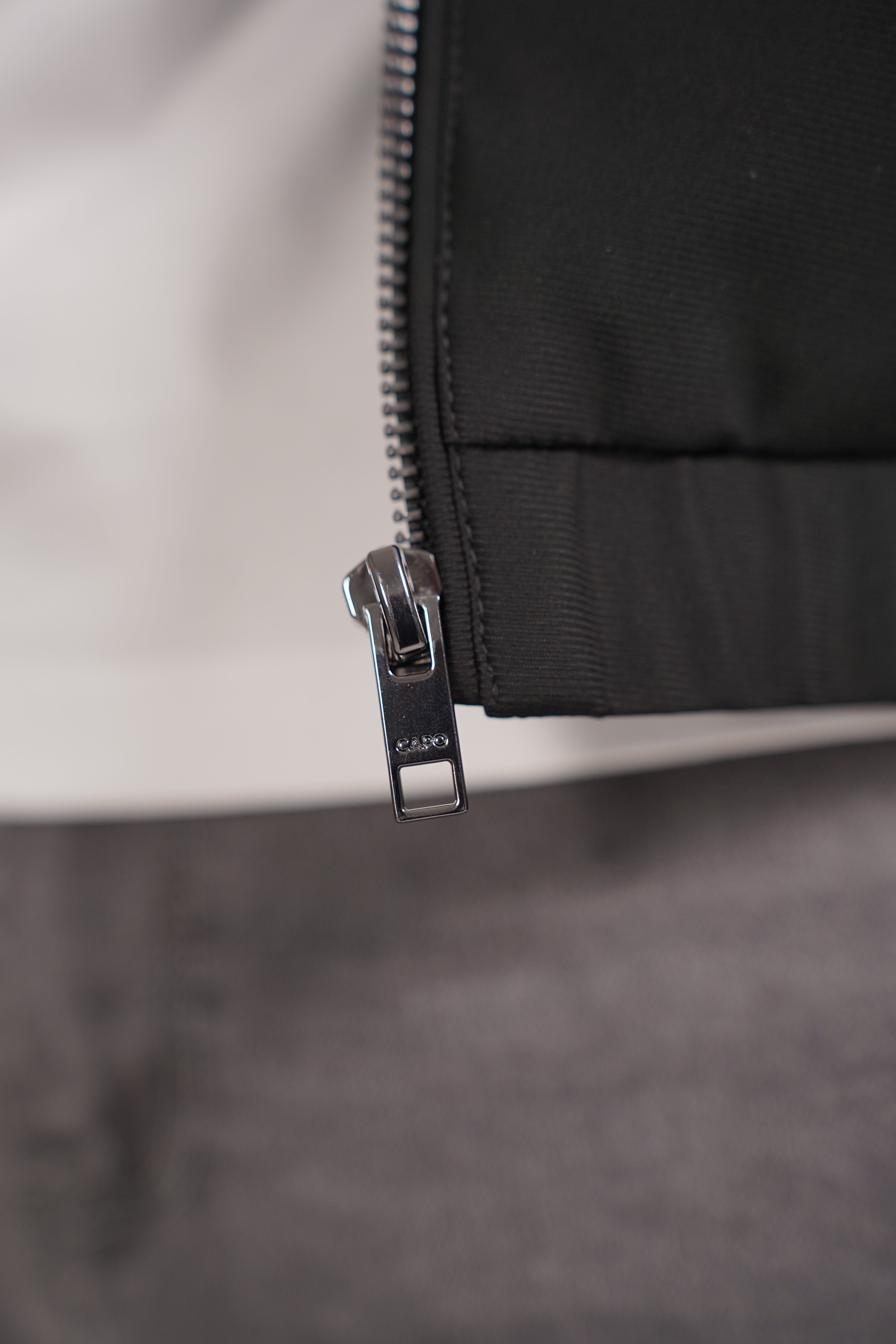 Detail view of CAPO Padded Collar Black Jacket
