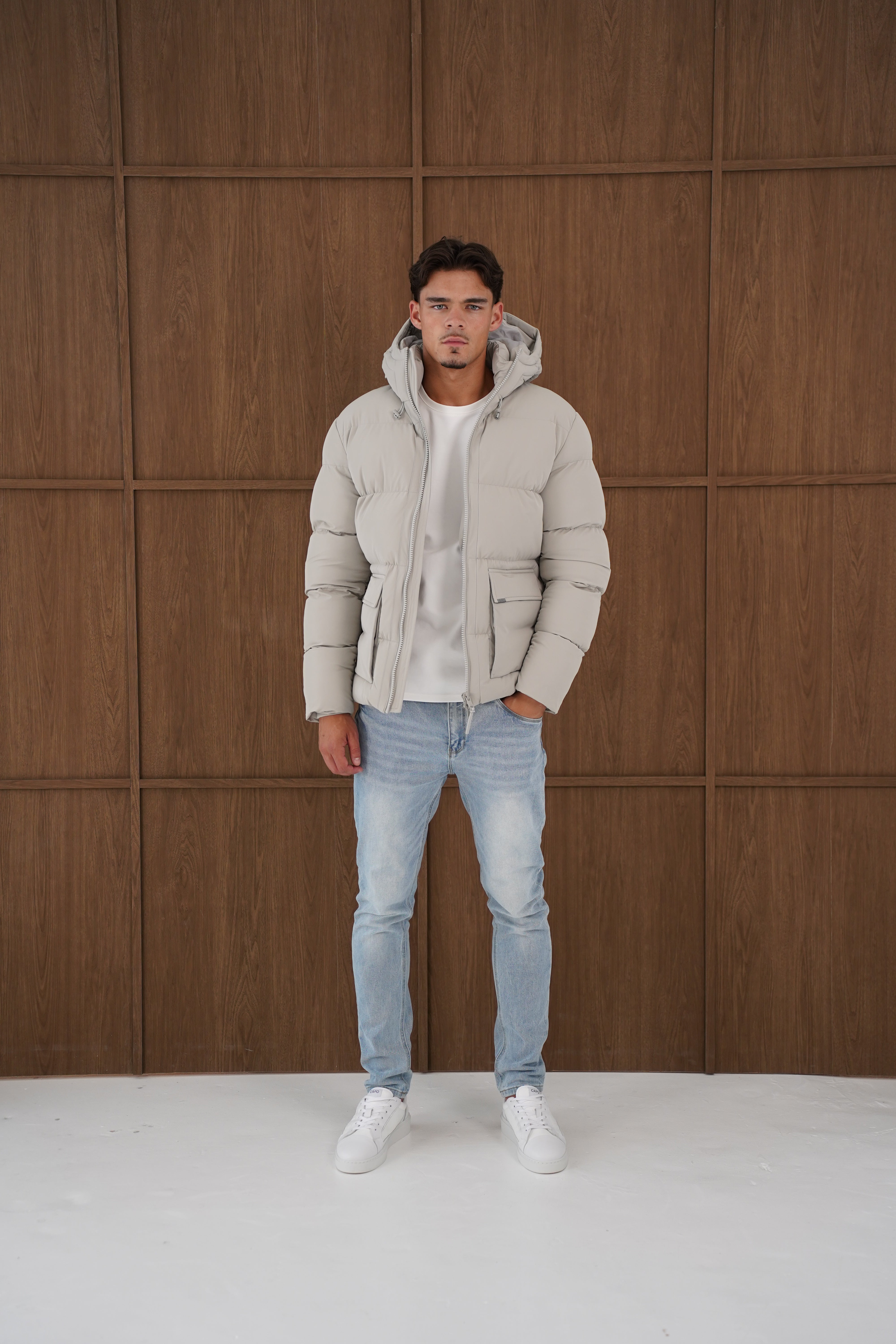 Model view of CAPO Stone Puffer Jacket