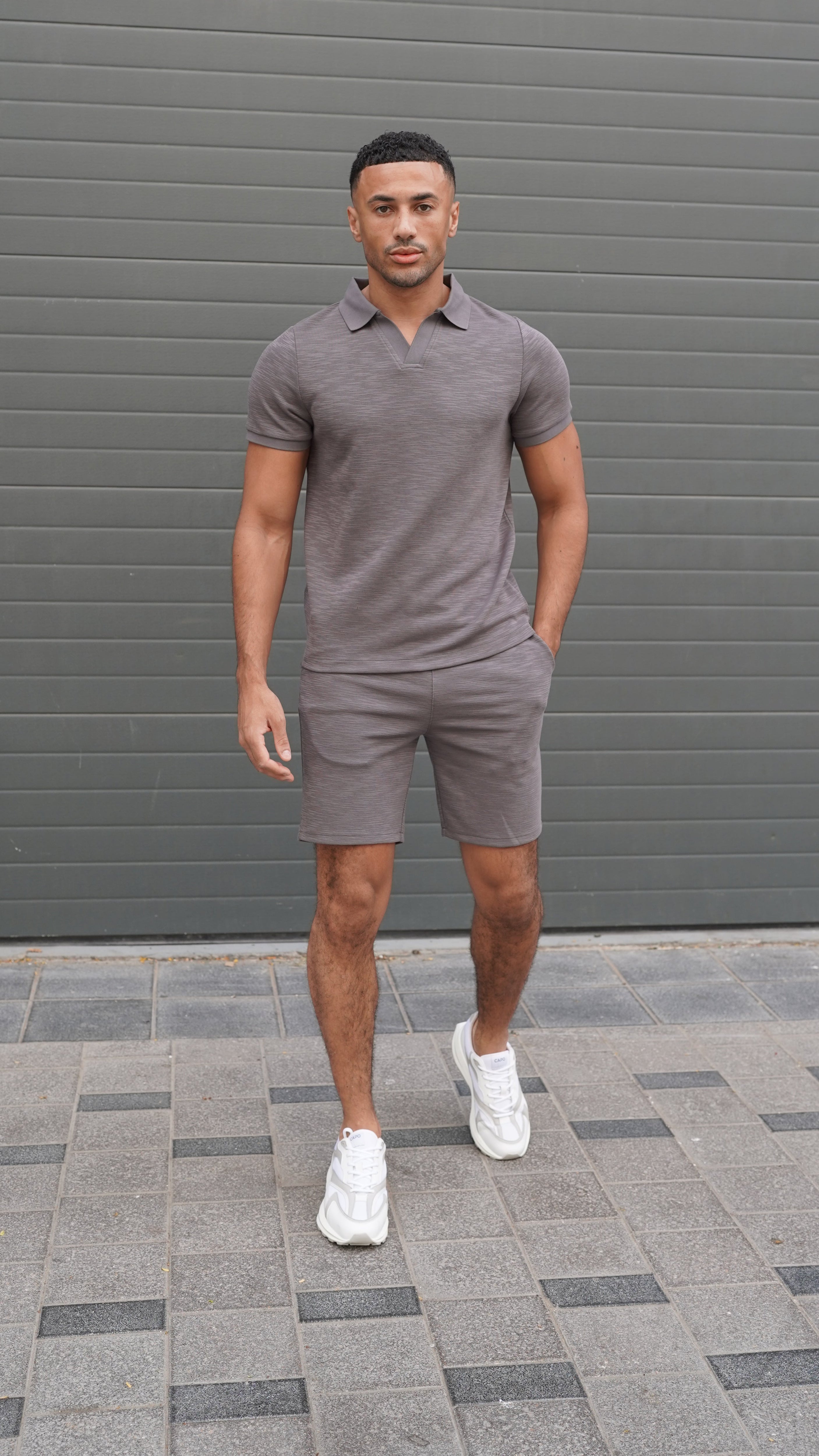 CAPO Slub Cuban Charcoal Polo Shirt