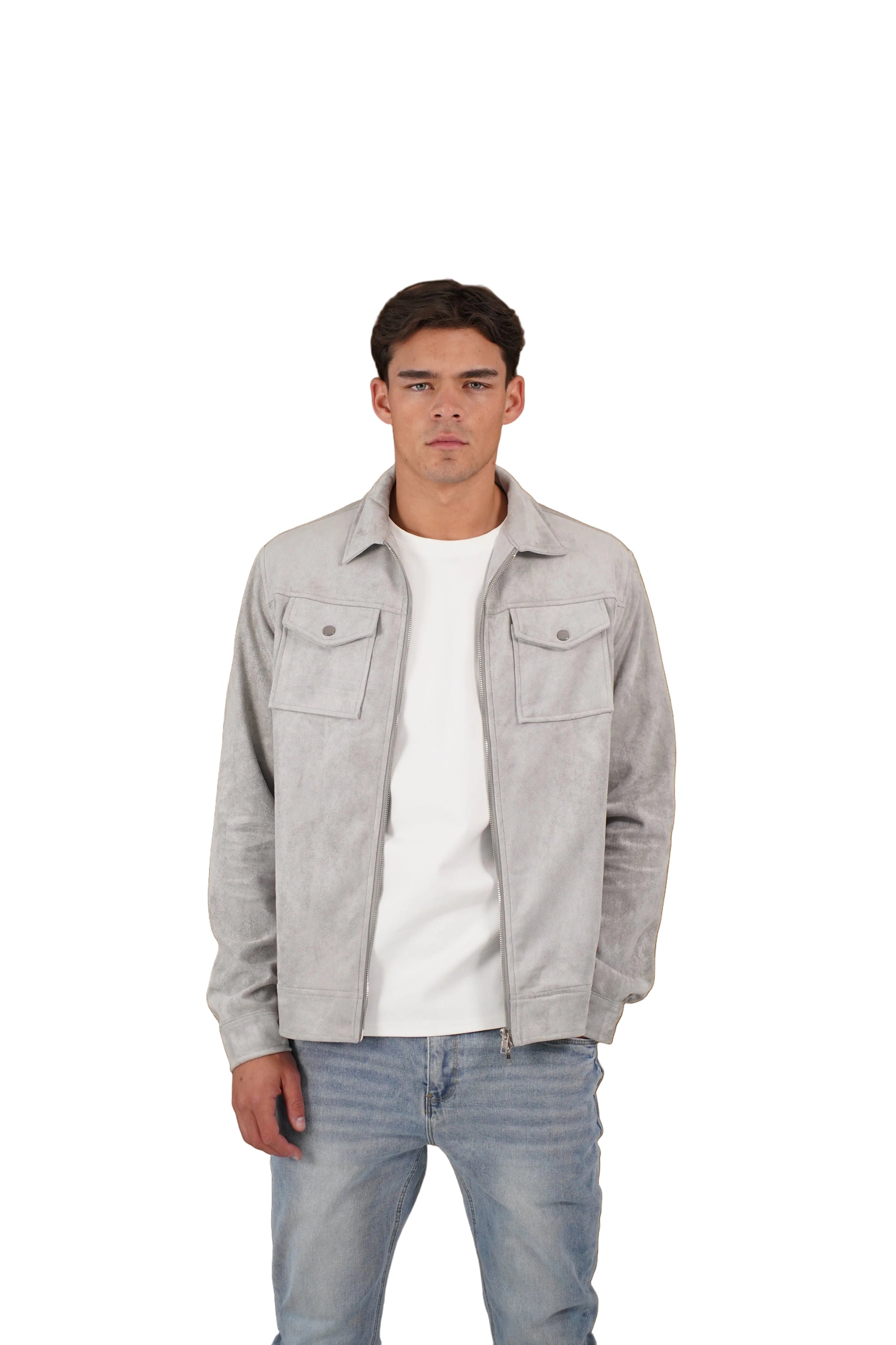 Front view of CAPO Suede Grey Jacket
