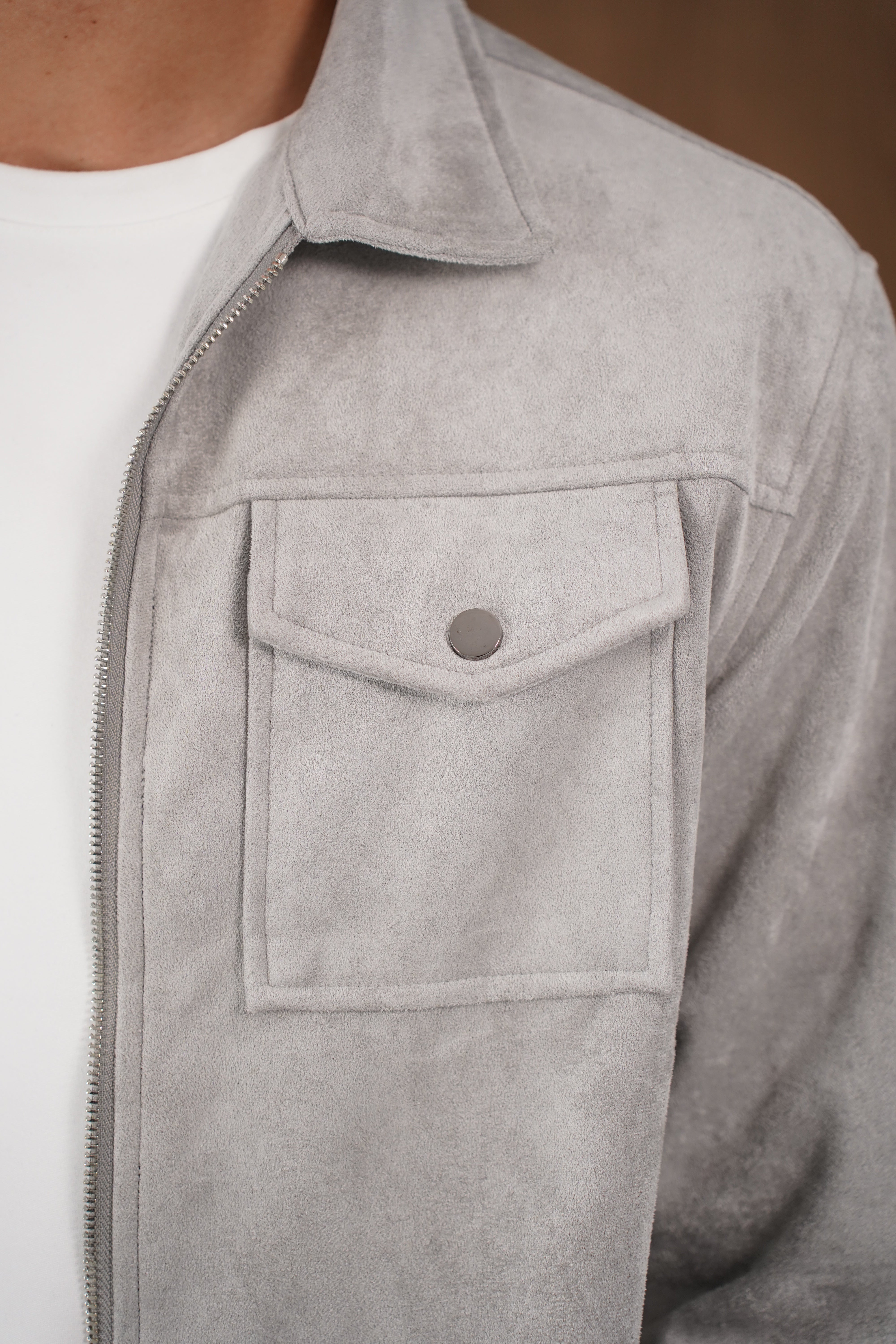 Detail view of CAPO Suede Grey Jacket