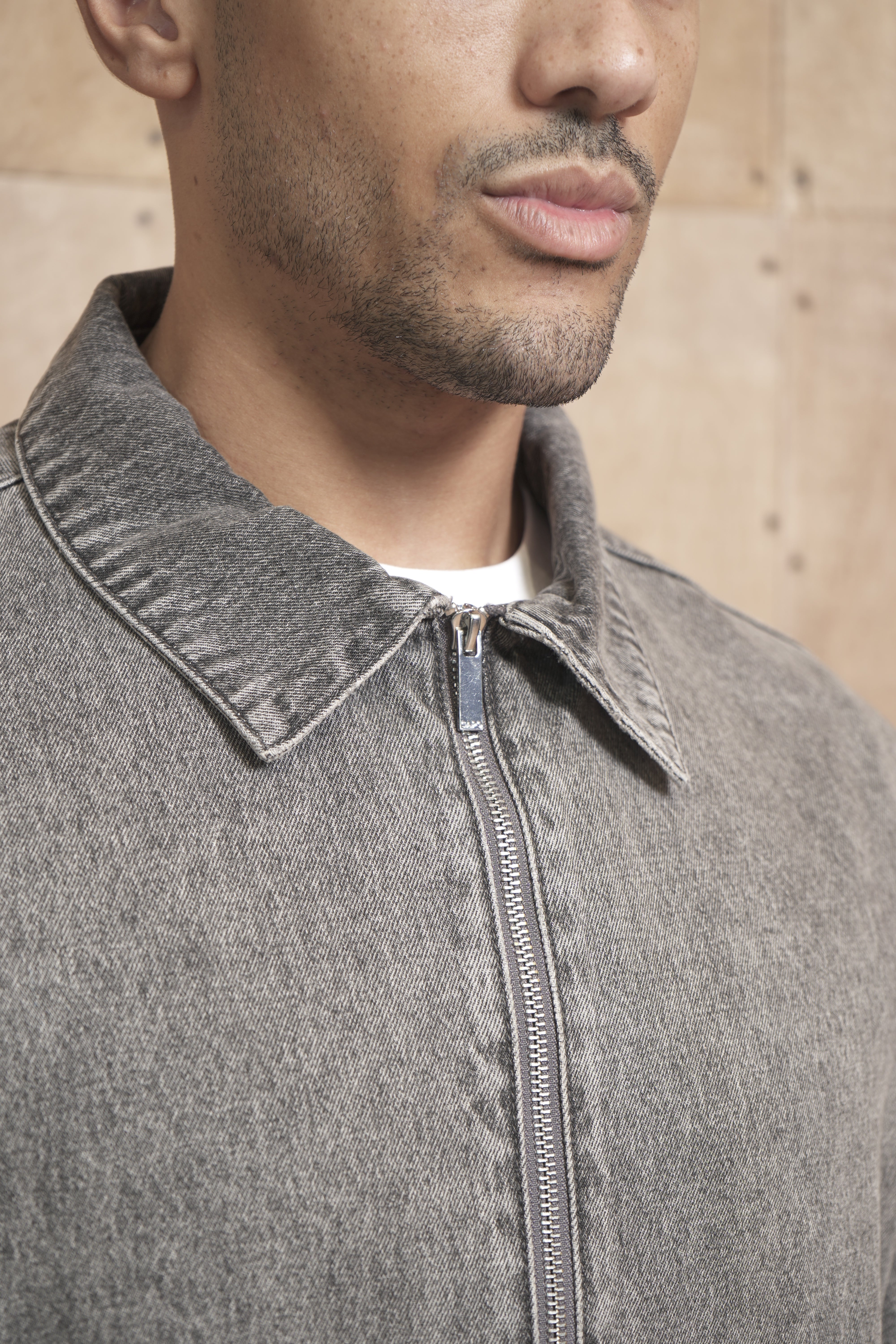 CAPO Washed Black Zip-Up Denim Jacket