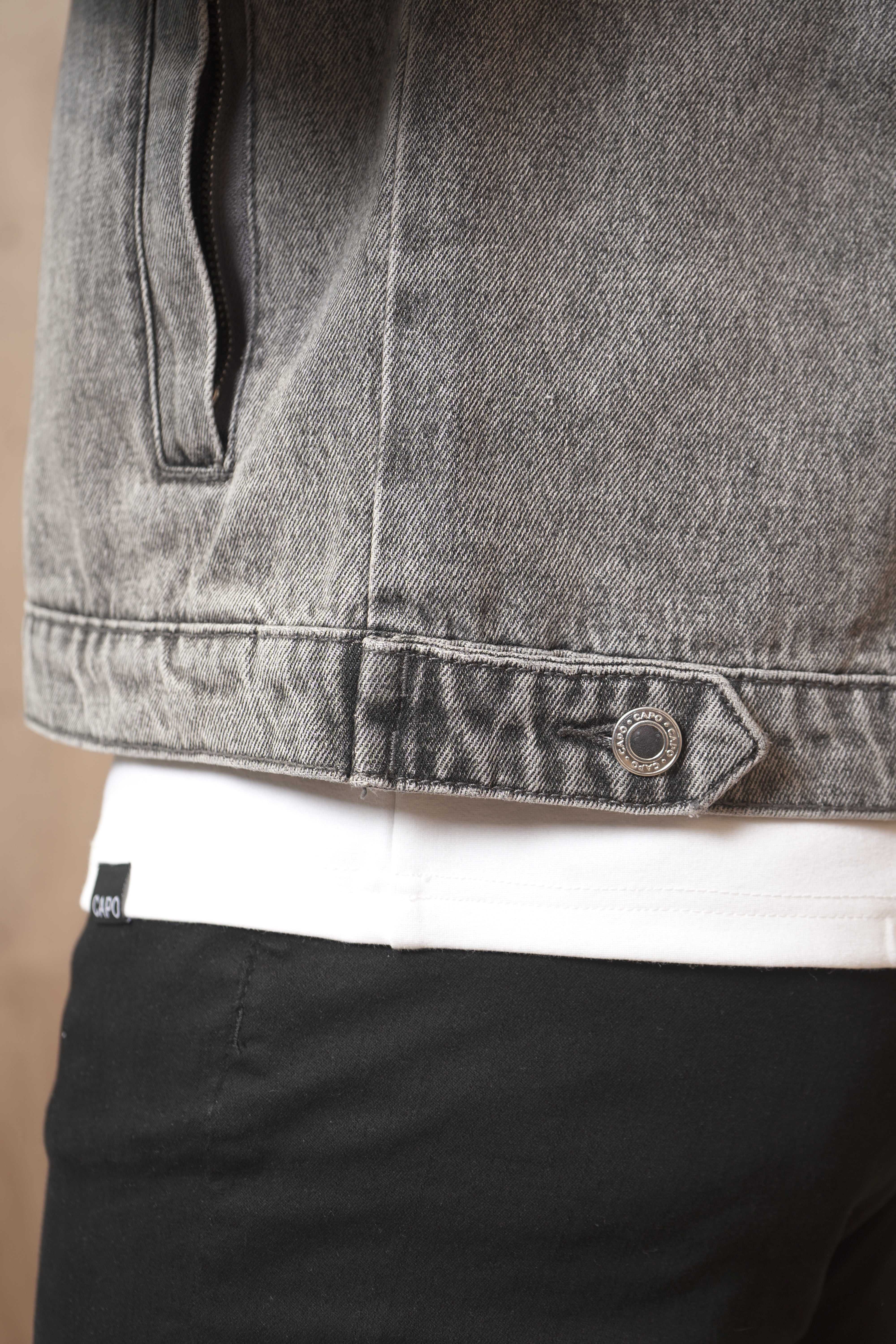 CAPO Washed Black Zip-Up Denim Jacket