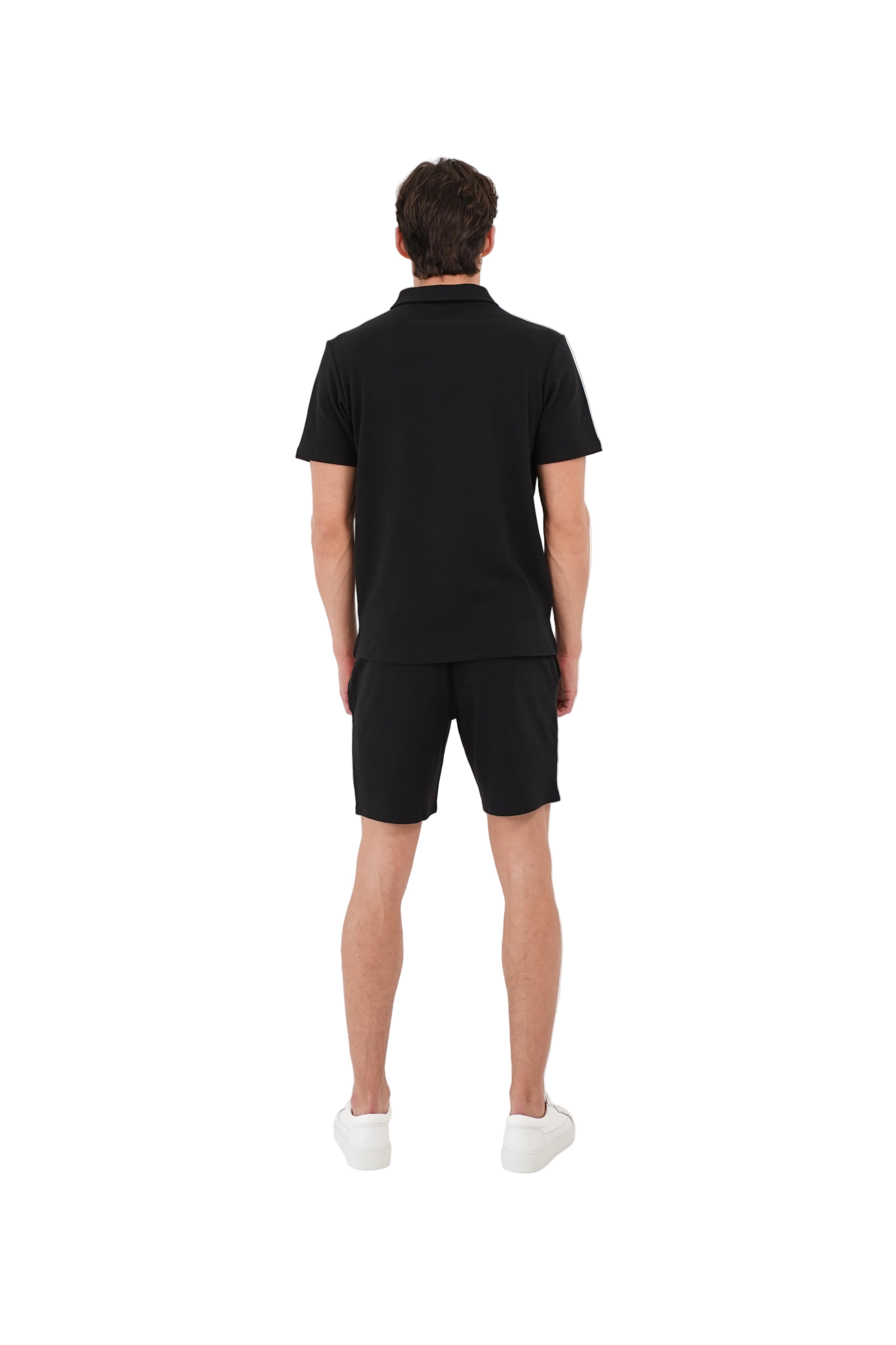 CAPO Textured Black Zip-Up Polo Shirt