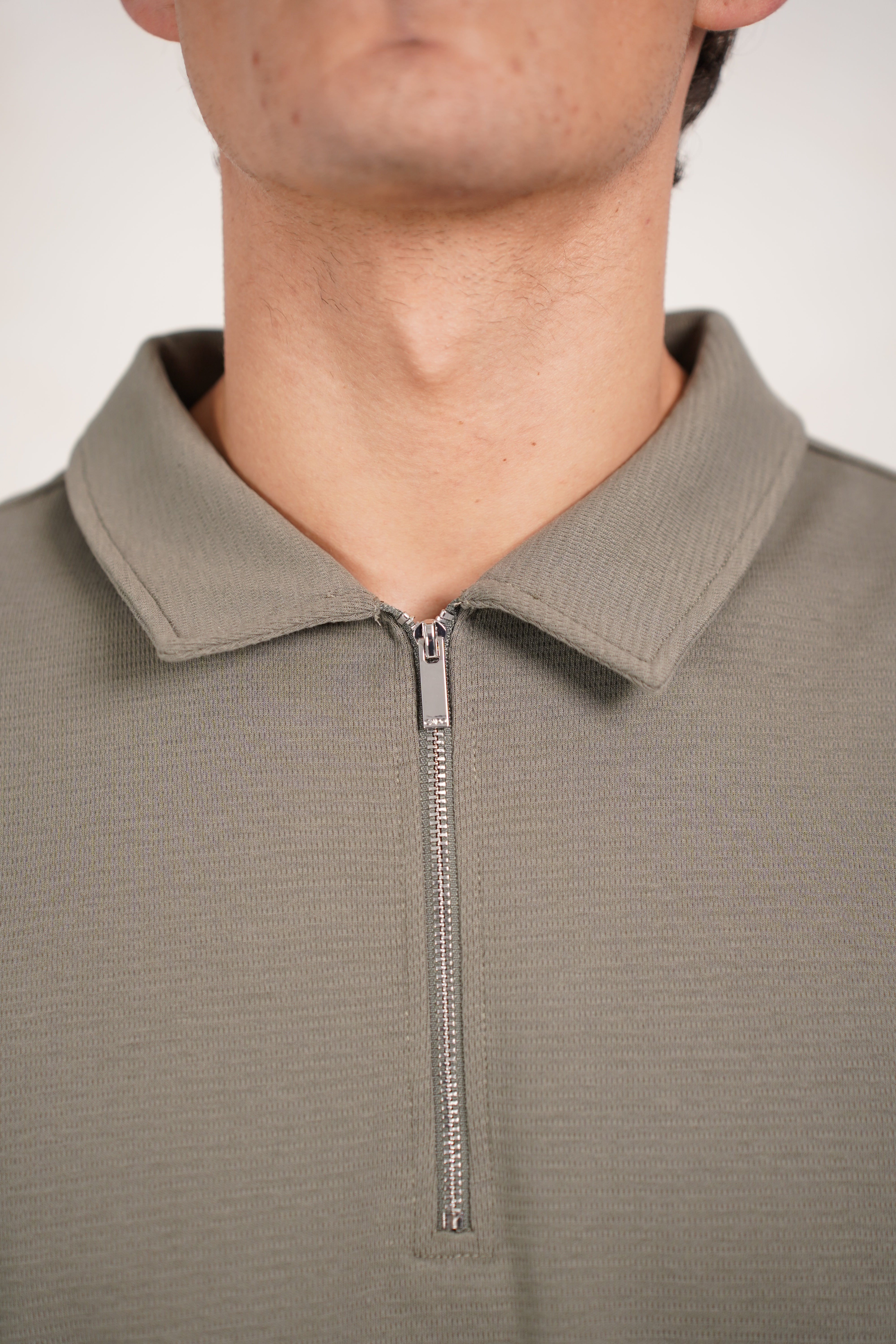 CAPO Textured Light Olive Polo Zip-Up Shirt