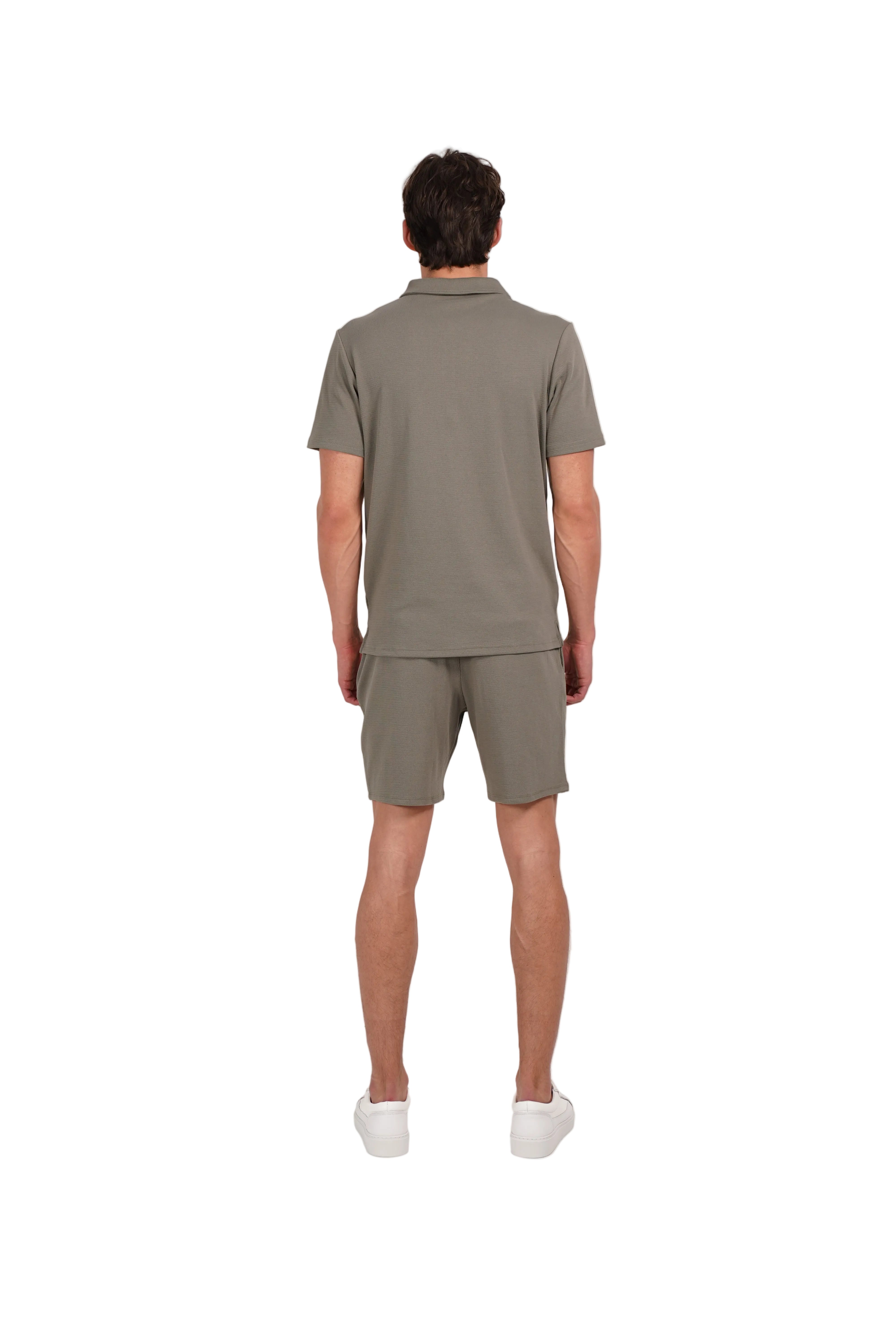 CAPO Textured Light Olive Polo Zip-Up Shirt