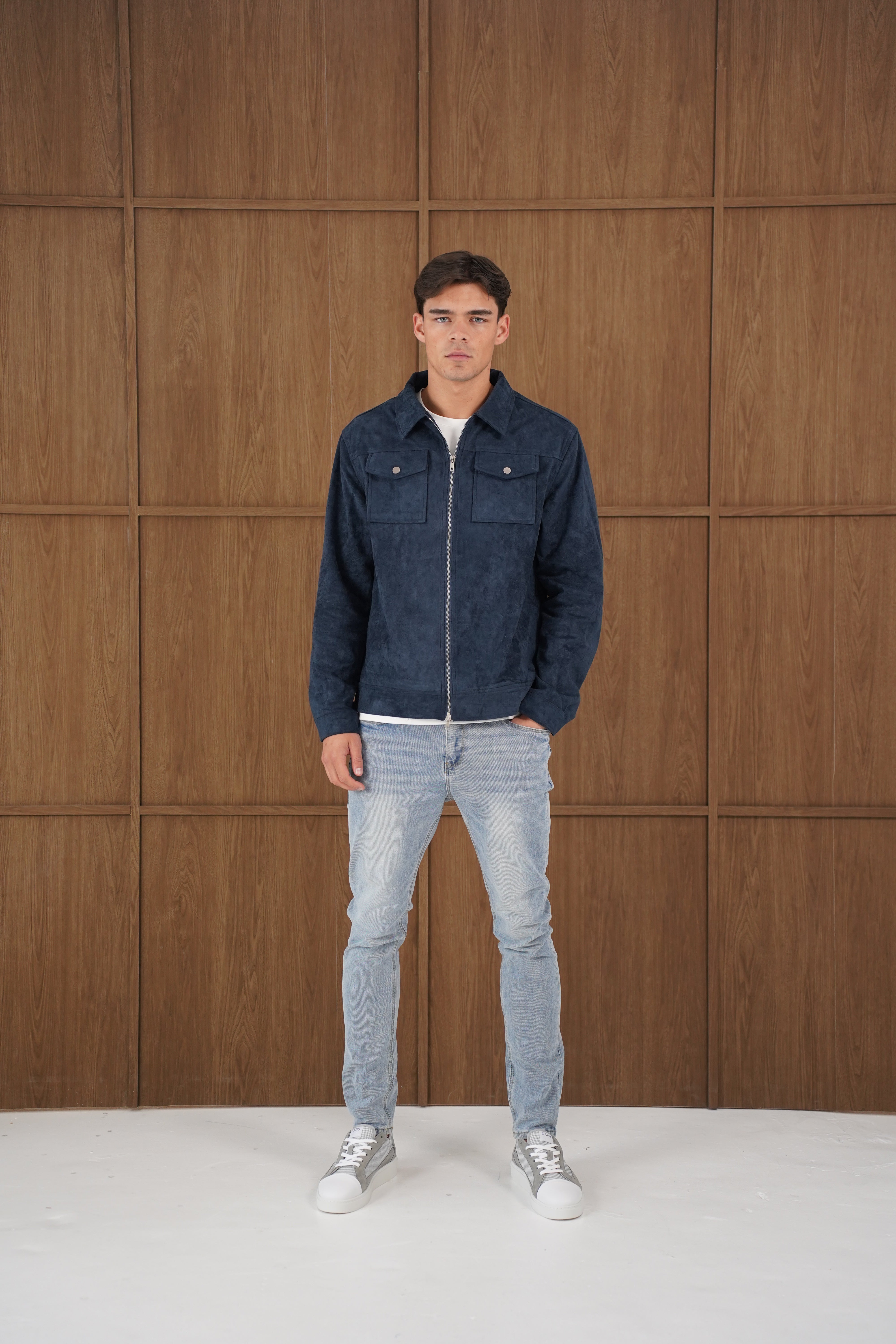 Model view of CAPO Suede Navy Jacket