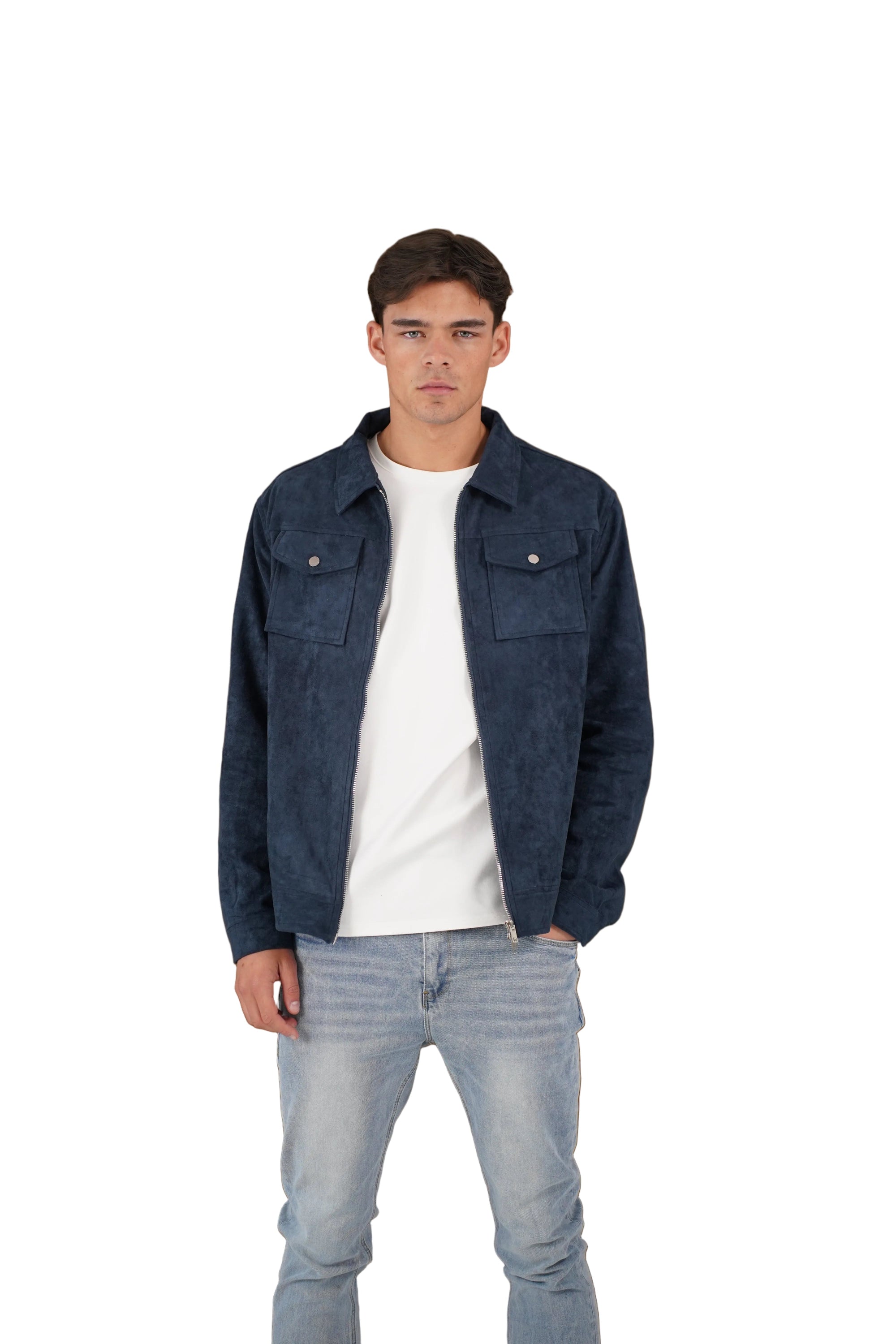 Front view of CAPO Suede Navy Jacket