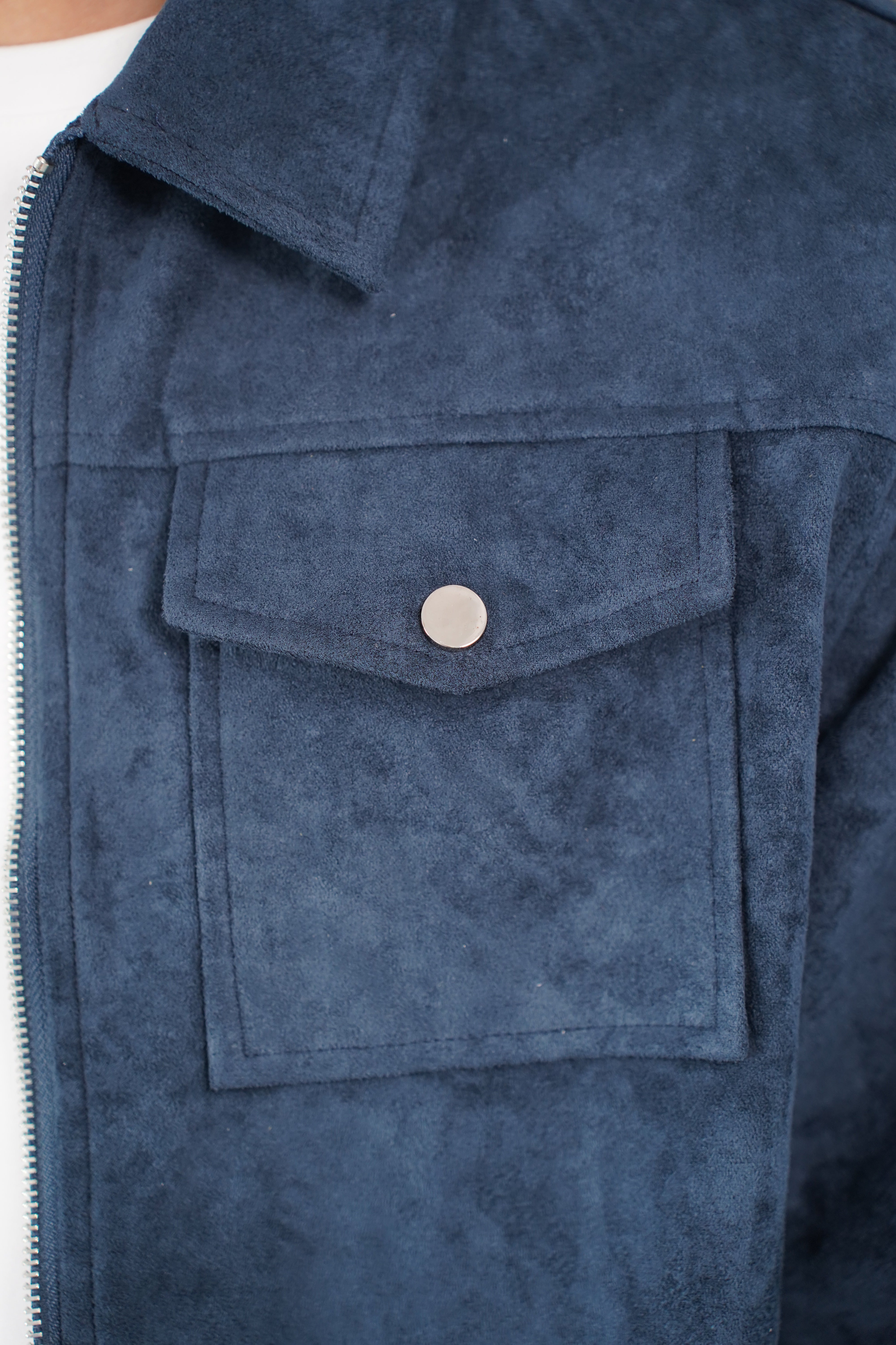 Detail view of CAPO Suede Navy Jacket