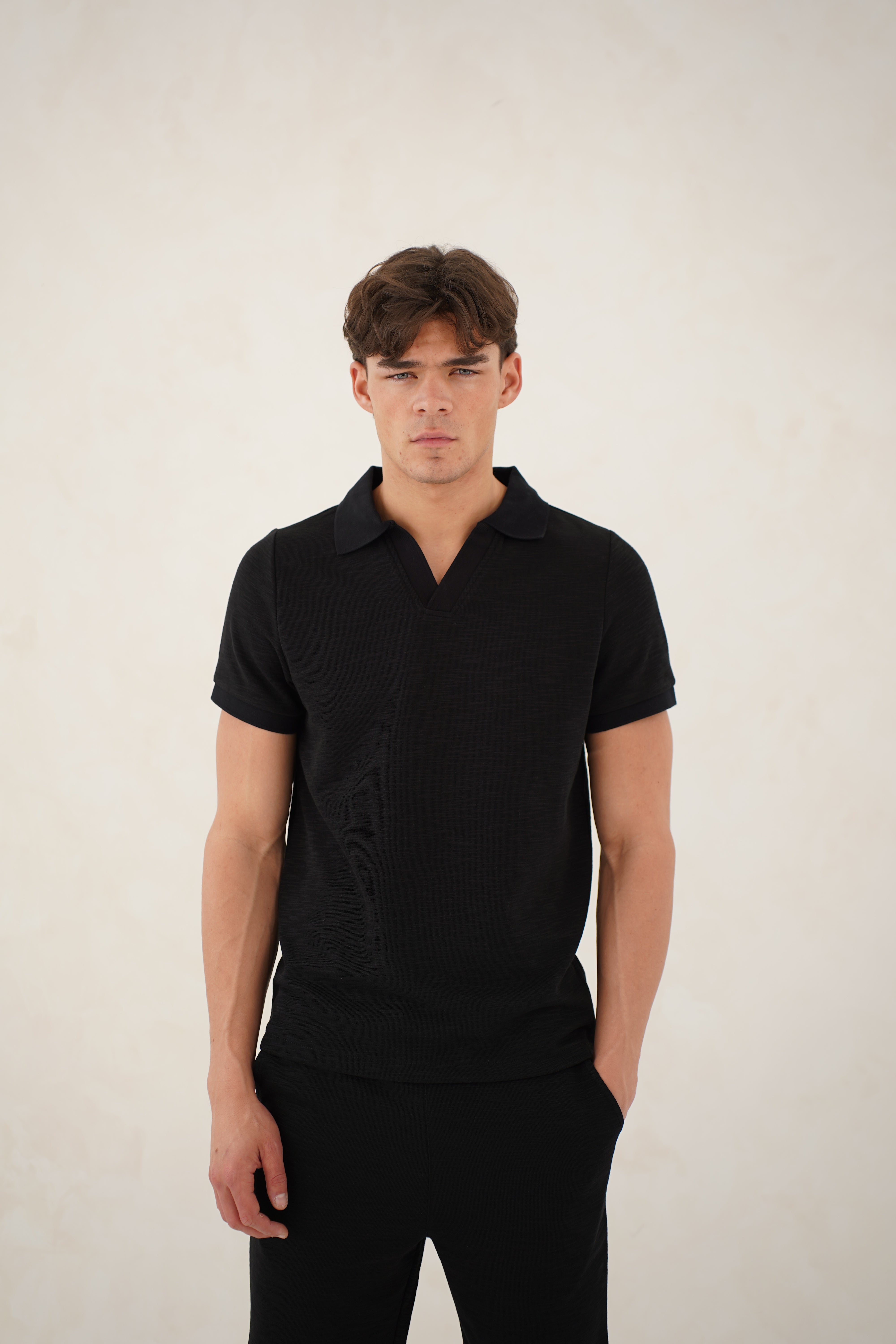 CAPO Jersey Slub Cuban Black Polo Shirts