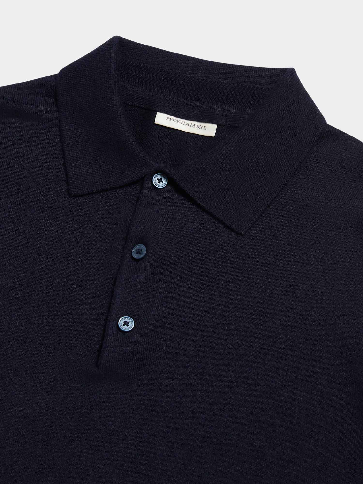 Peckham Rye Knit L/S Dark Sapphire Navy Polo Shirt