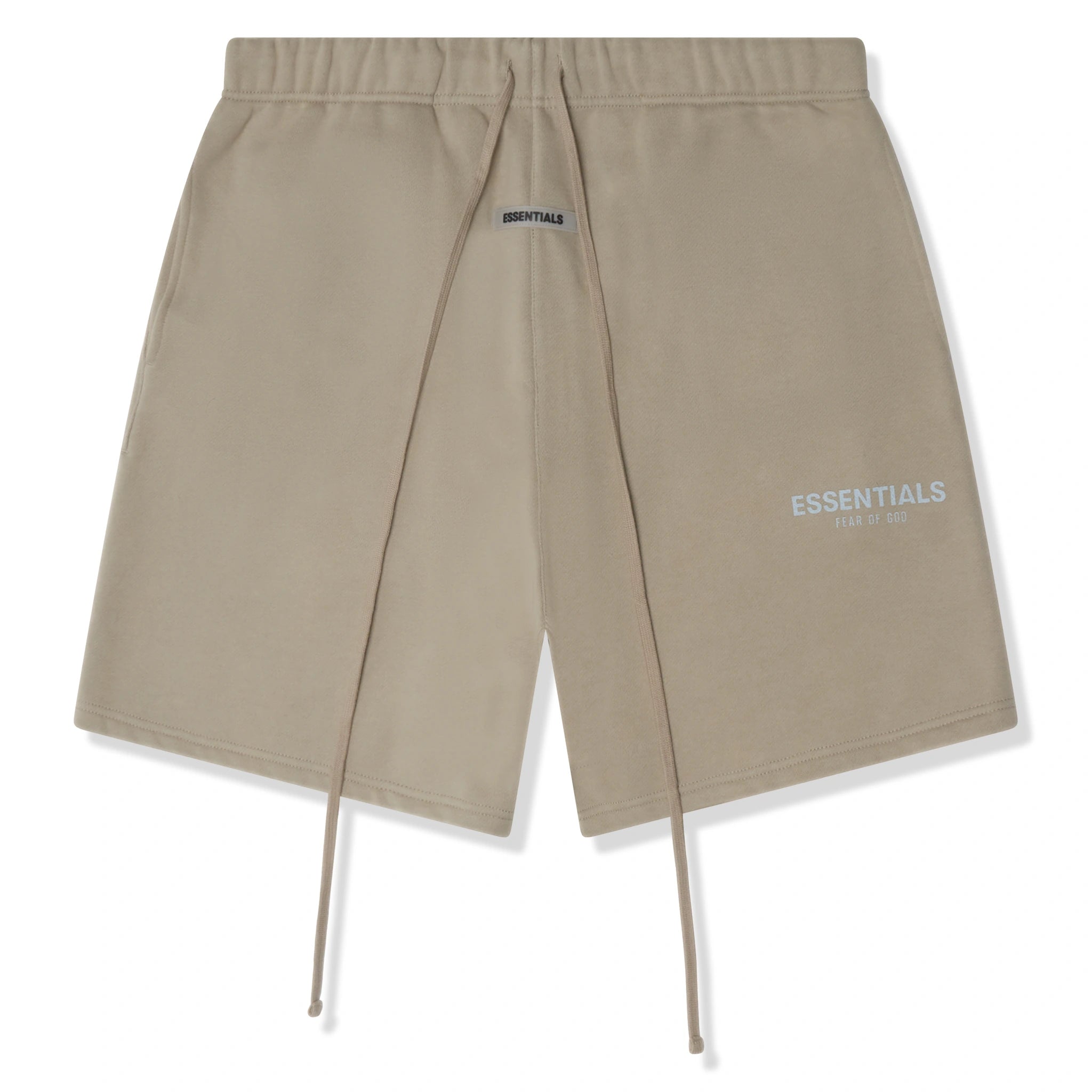 Front view of Fear Of God Essentials Olive/Khaki Reflective Shorts