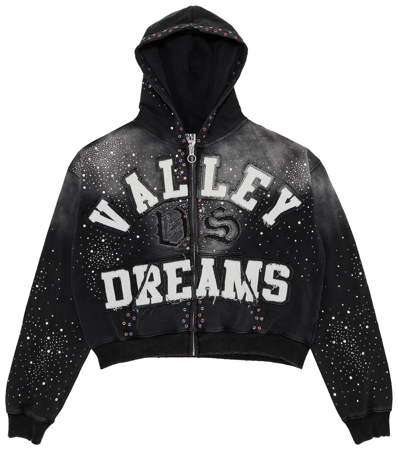Front View of Vale Forever Valley Dreams Classico Black Zip-Up Hoodie