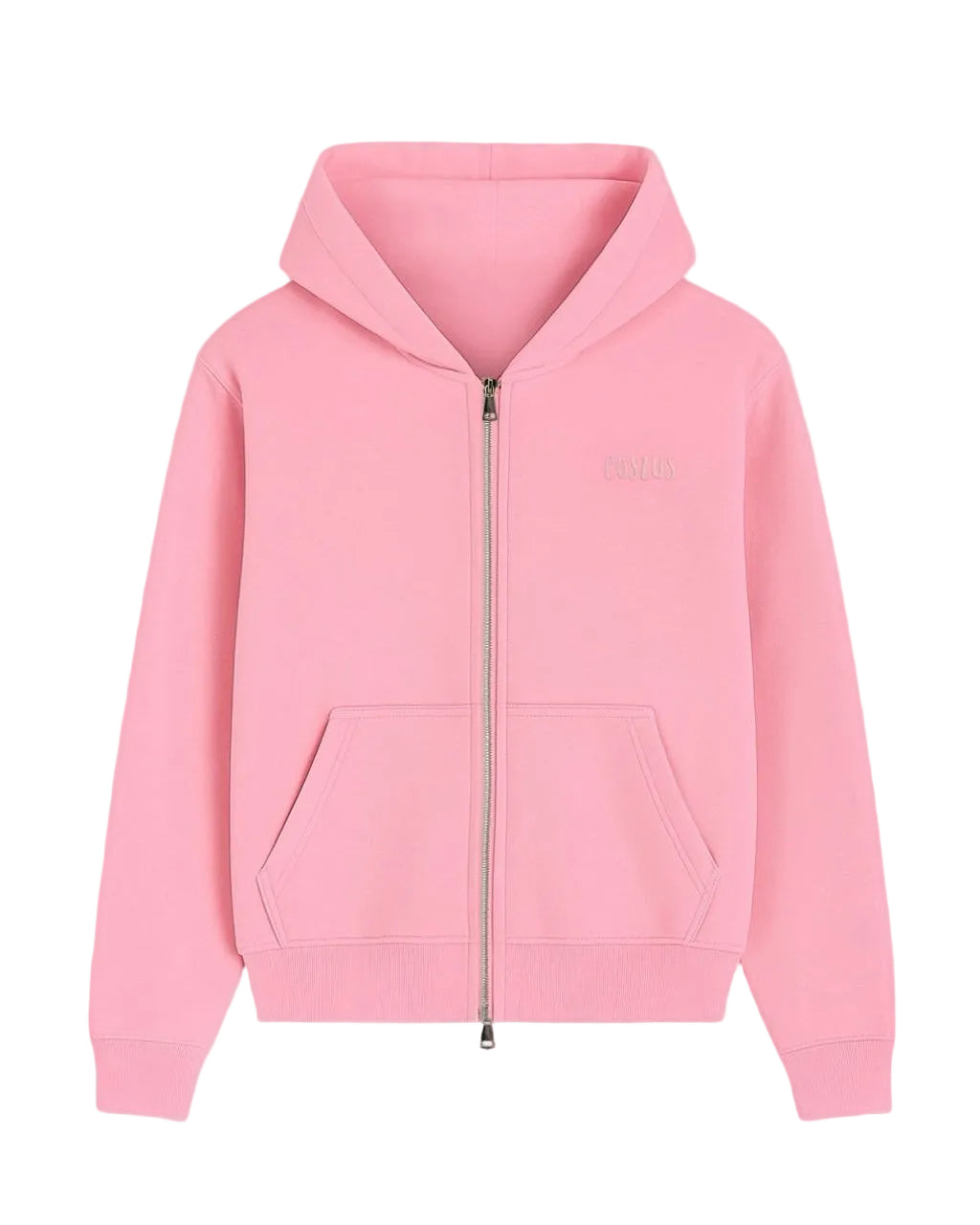 Coszus Embroidered Pink Zip-Up Hoodie