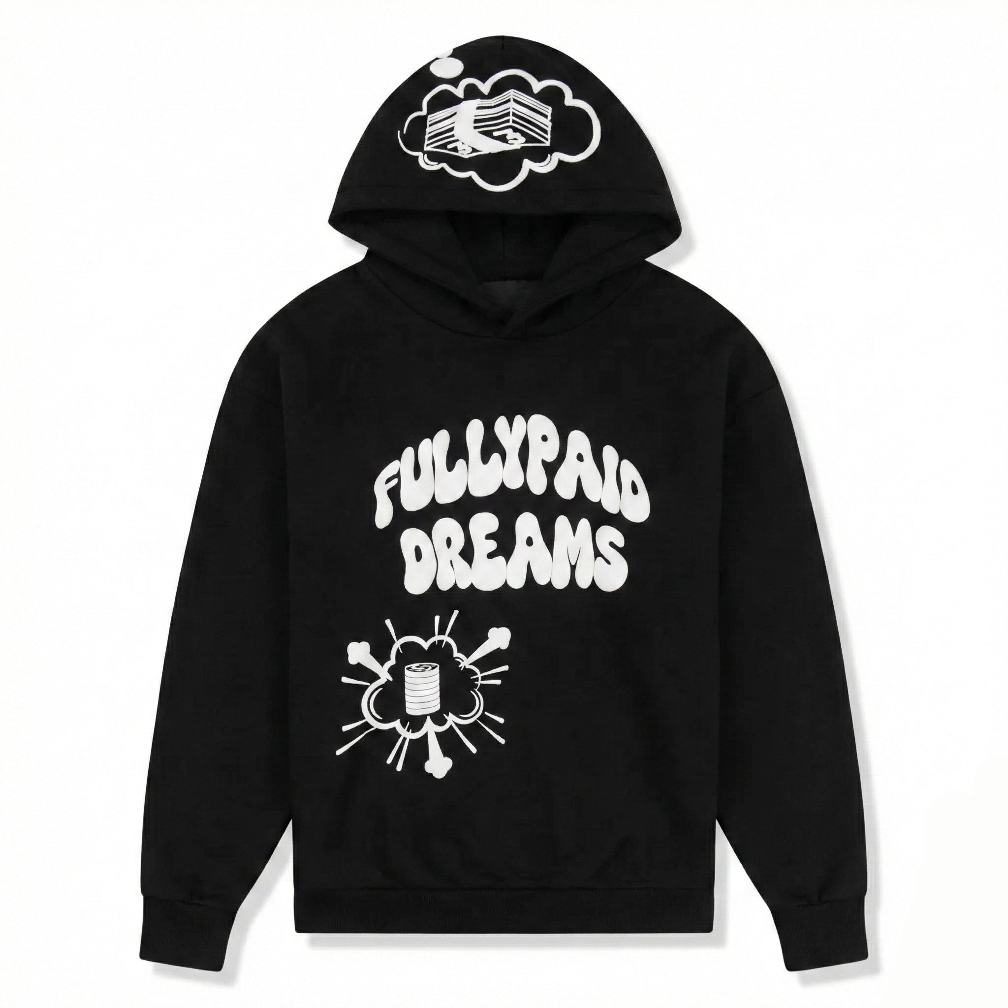 Front view of Fully Paid Dreams Black White Hoodie