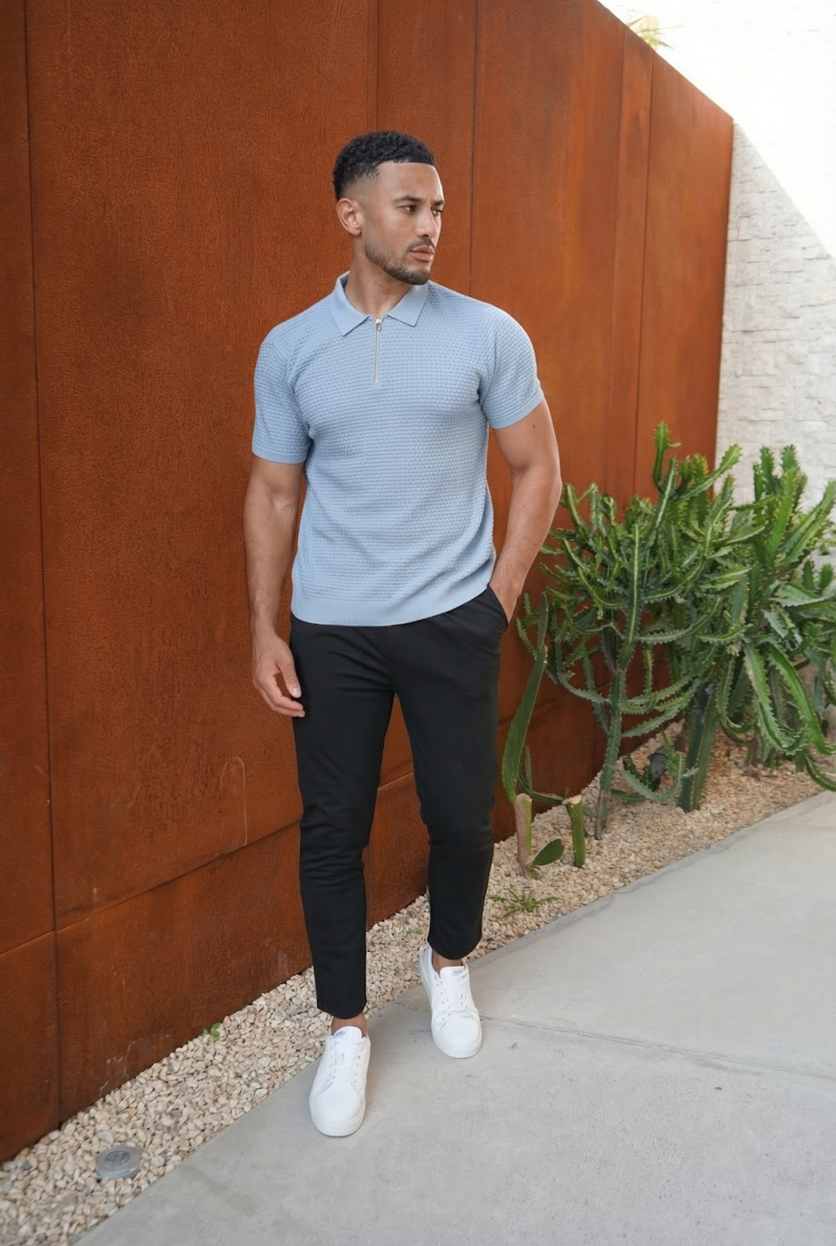 CAPO Micro Square Zip Sky Blue Polo Shirts