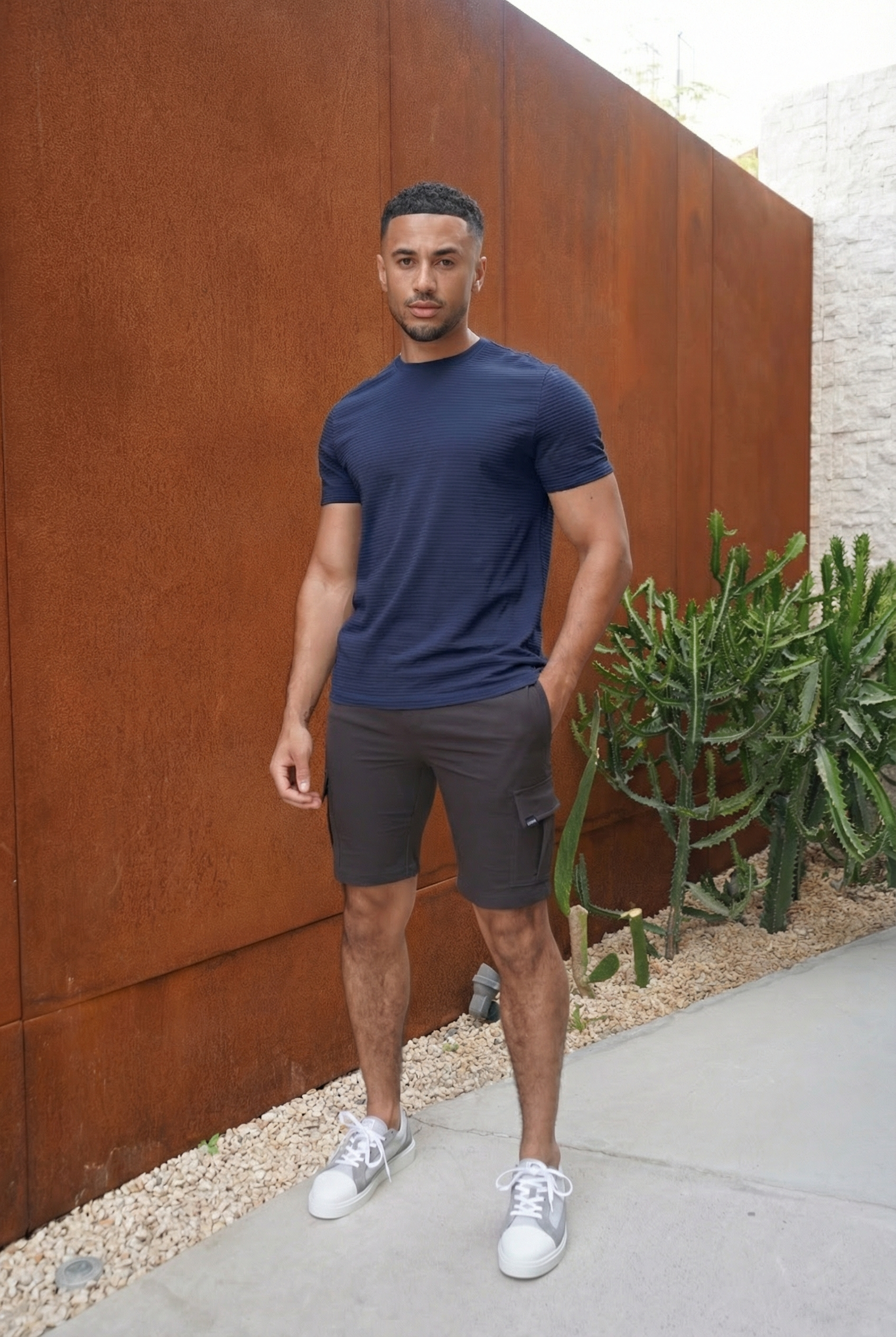 CAPO Mercerised Ribbed Navy T-Shirt